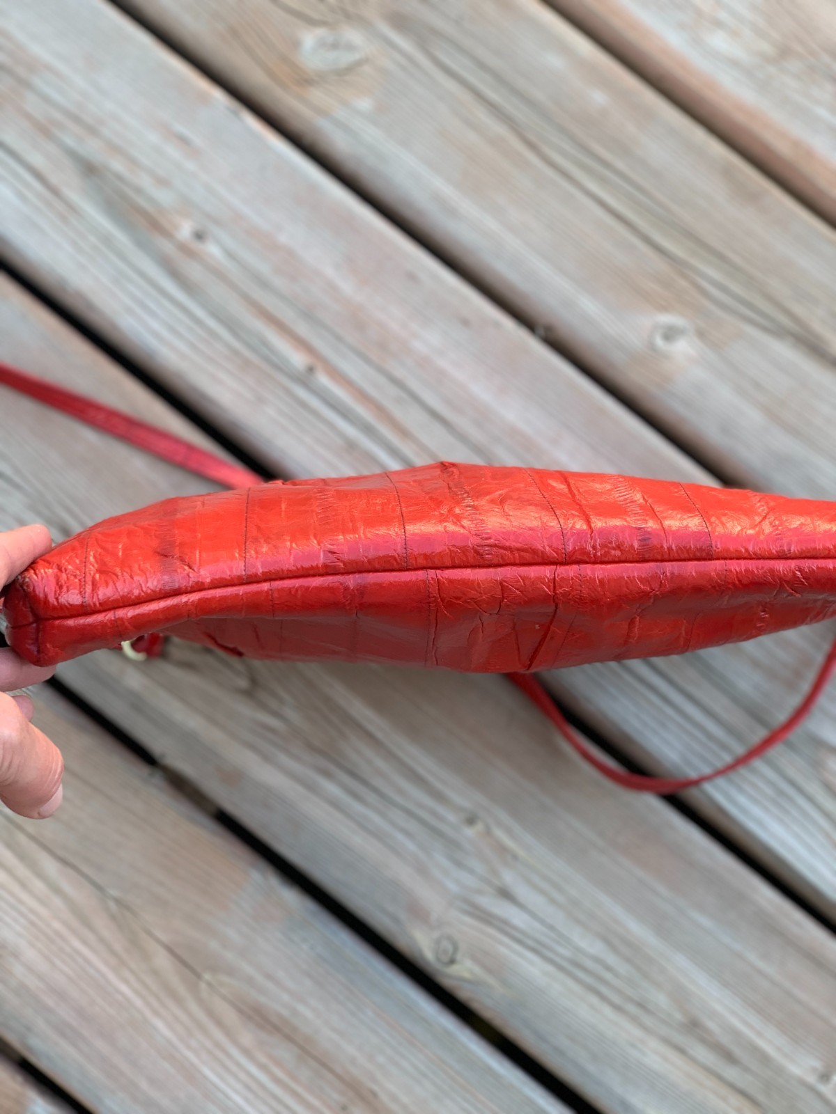 Vintage 80s 90s Red Eel Skin Shoulder Bag Convertible Clutch Purse Retro Handbag