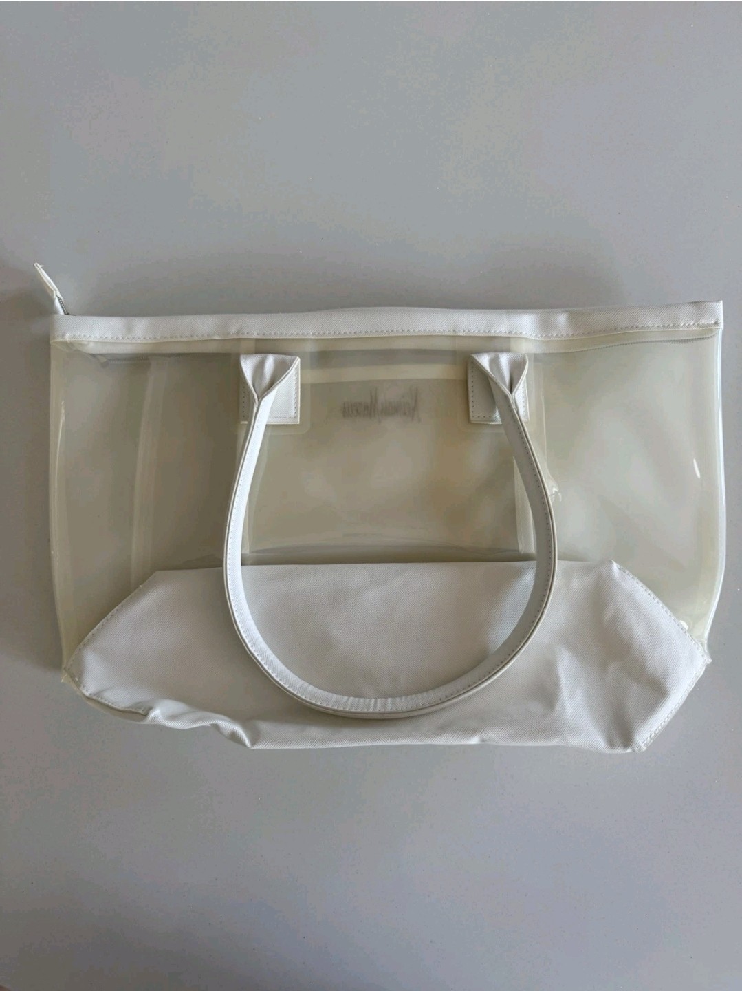 Neiman Marcus Clear PVC White Tote Bag With Zipper And Inner Pouch NEW