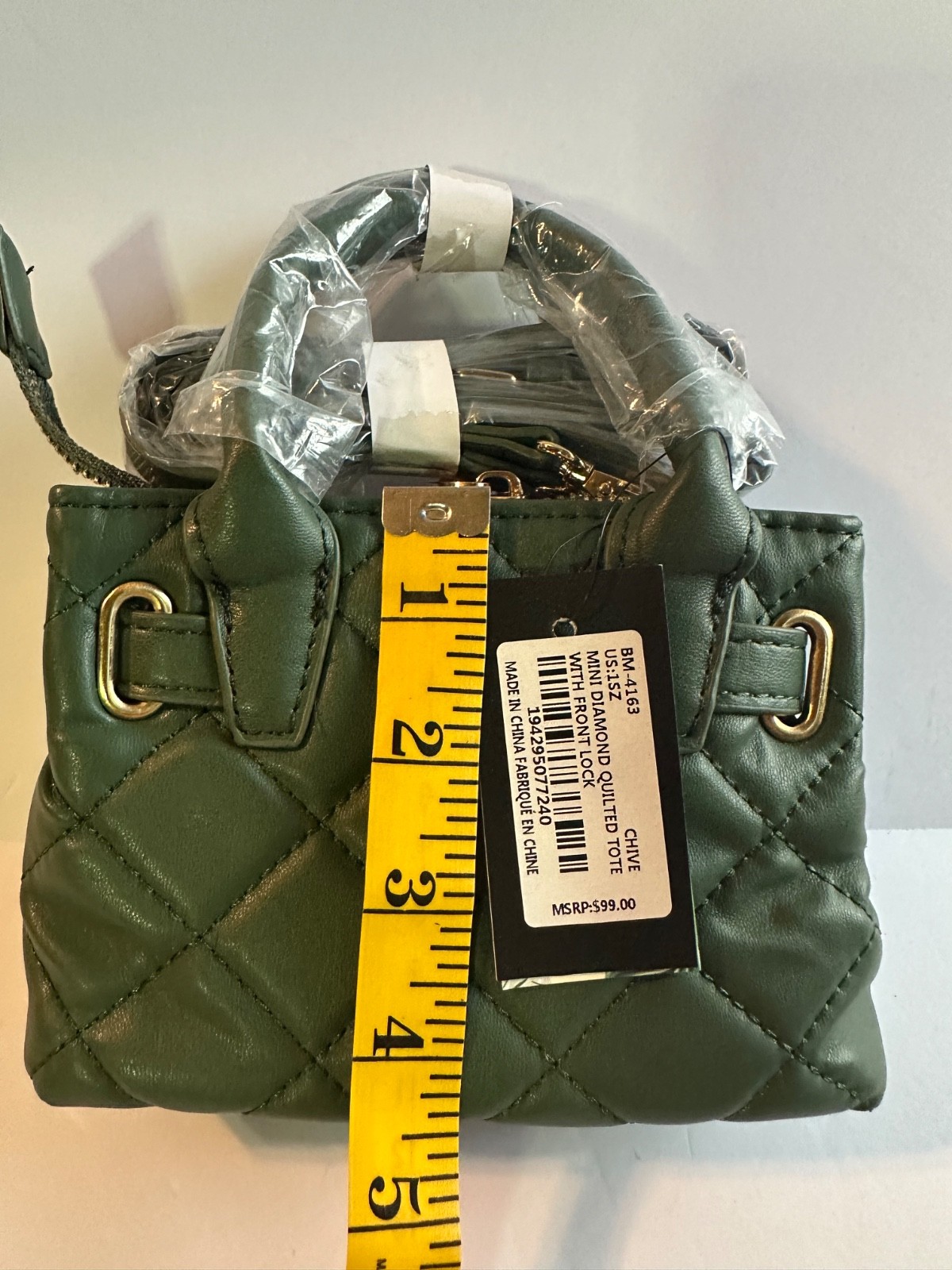 NWT Badgley Mischka CHIVE Mini Diamond Quilted Tote With Front Lock MSRP $99￼
