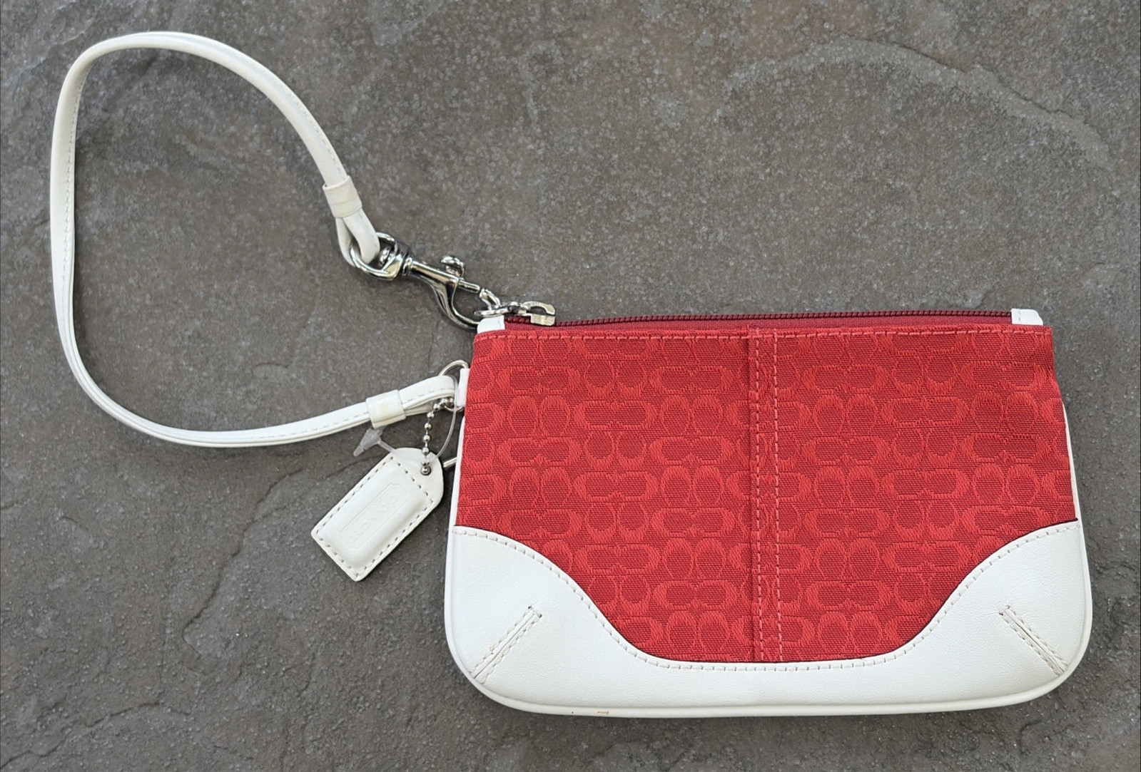 Vintage Coach Wristlet With Strap Red Signature C Canvas Leather Trim