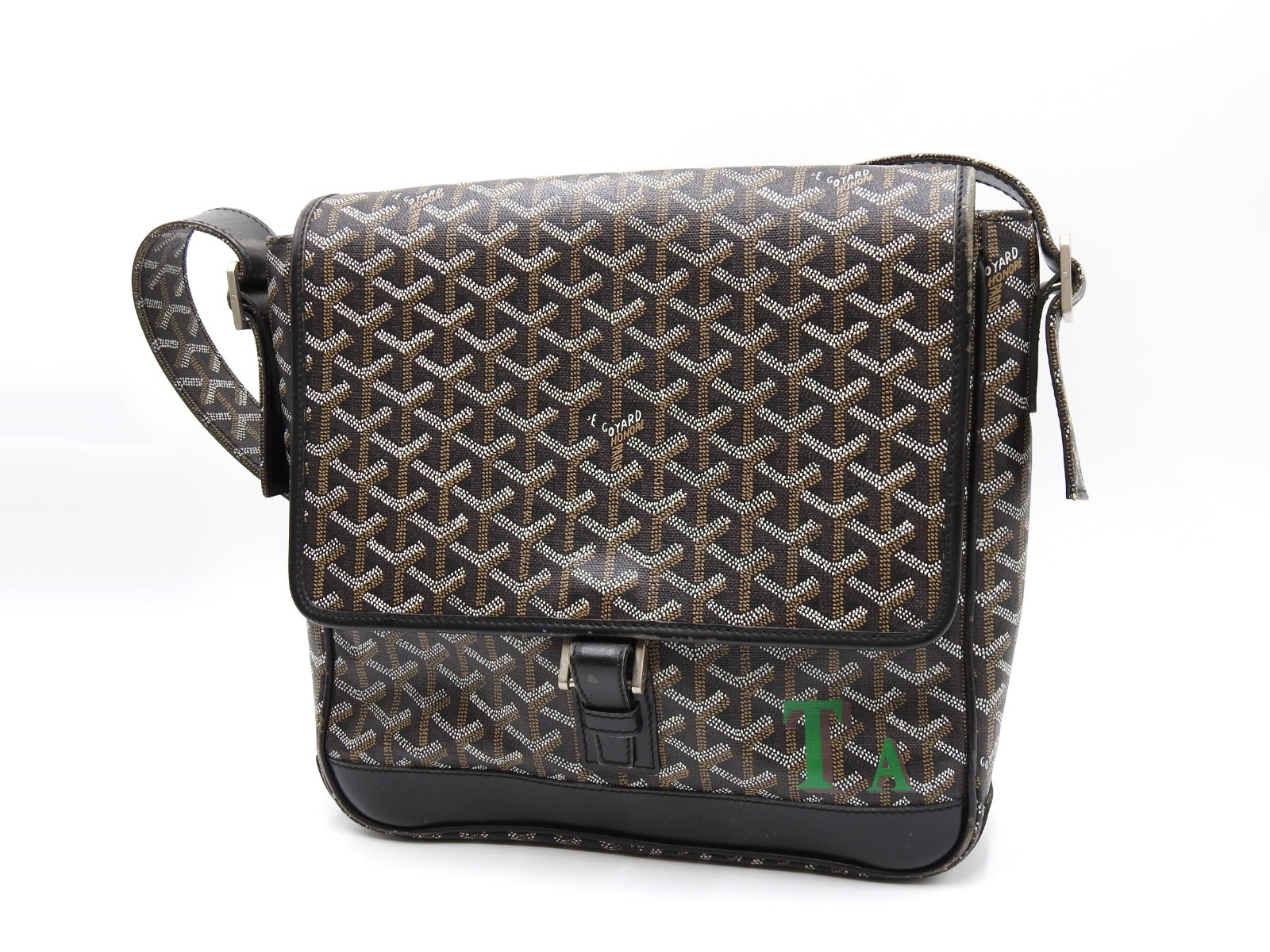 Auth GOYARD Goyardine Grand Bleu MM Shoulder Bag PVC Canvas Leather Black Y1802