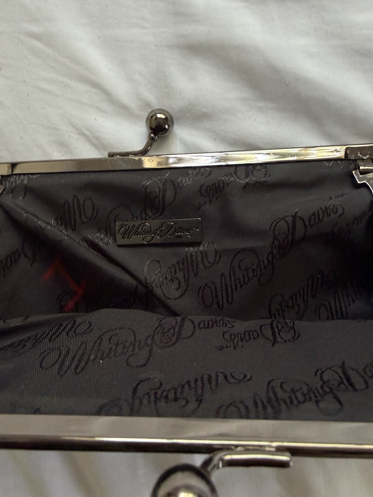 Whiting & Davis Black Mesh Clutch Purse Kiss Lock Chain Strap Lined