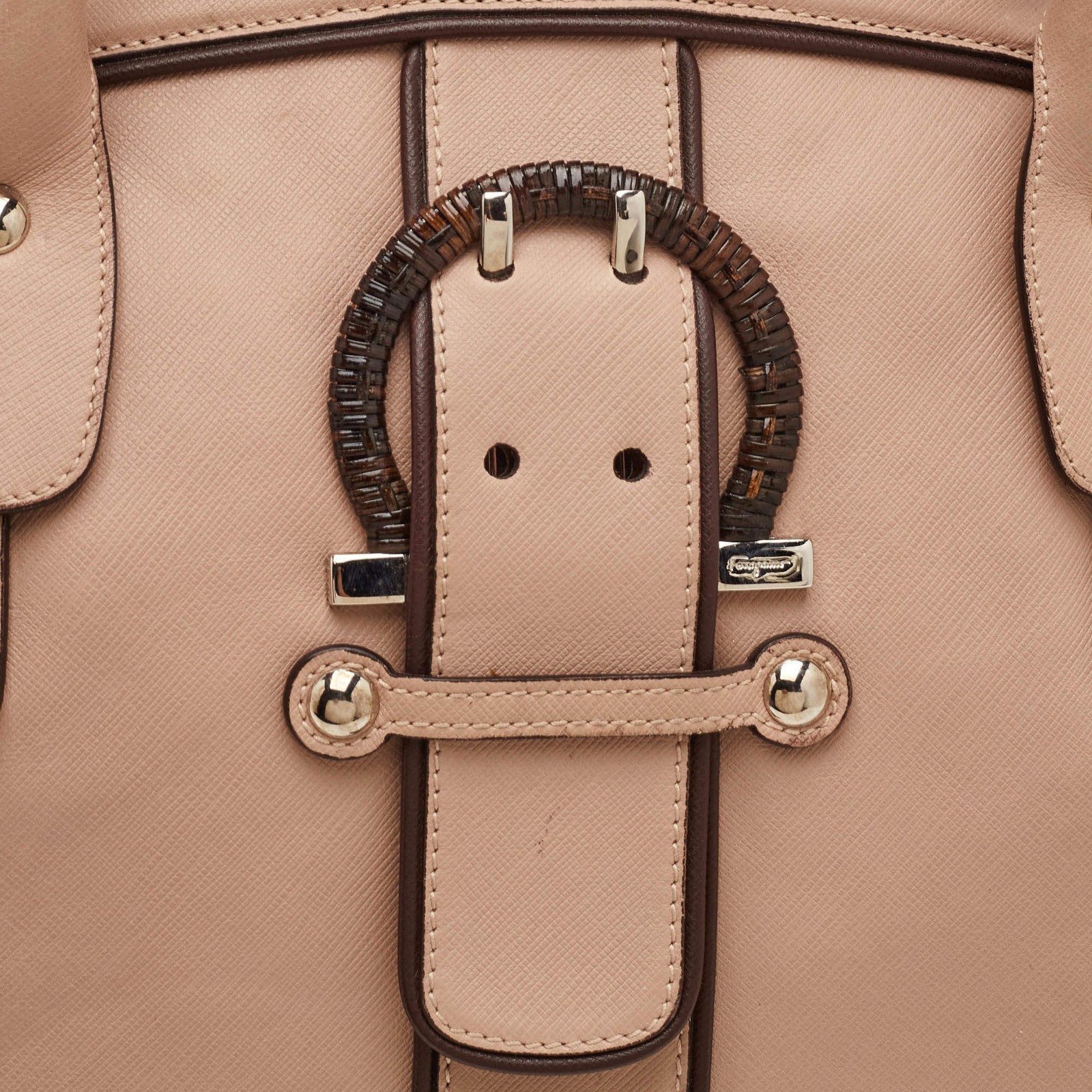 Salvatore Ferragamo Gancini Buckle Beige Leather Satchel