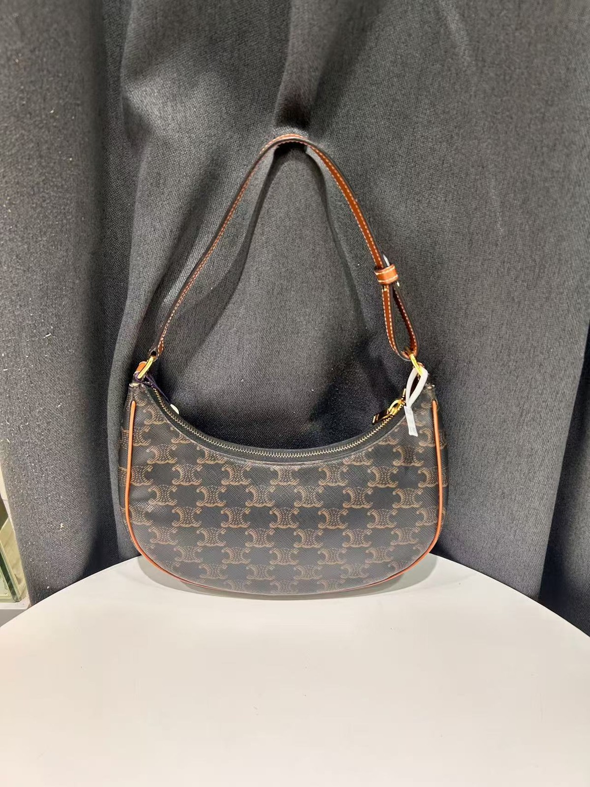 Celine Ava Hobo Bag Brown Triomphe Coated Canvas Calfskin Trim Made in Italy