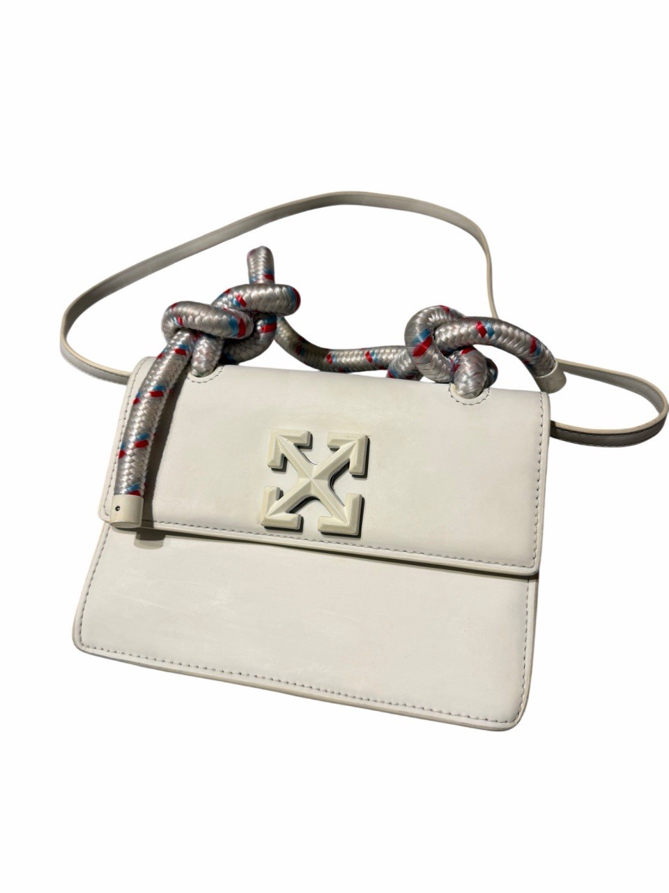 Off-White Jitney 1.4 White Leather Top Handle Crossbody Bag