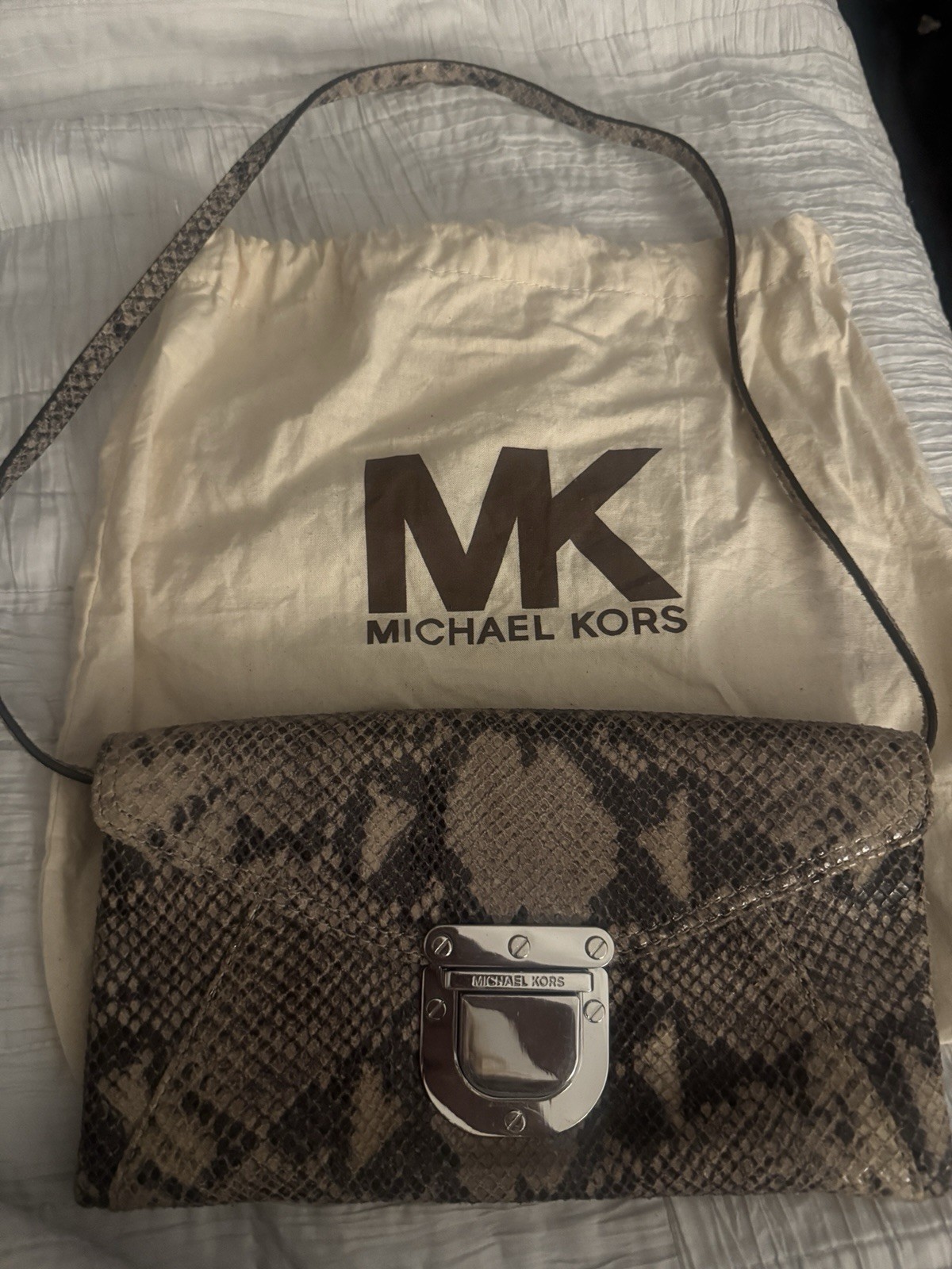 Michael Kors Authentic Snake Embossed Leather Clutch Bag With Dust bag RARE