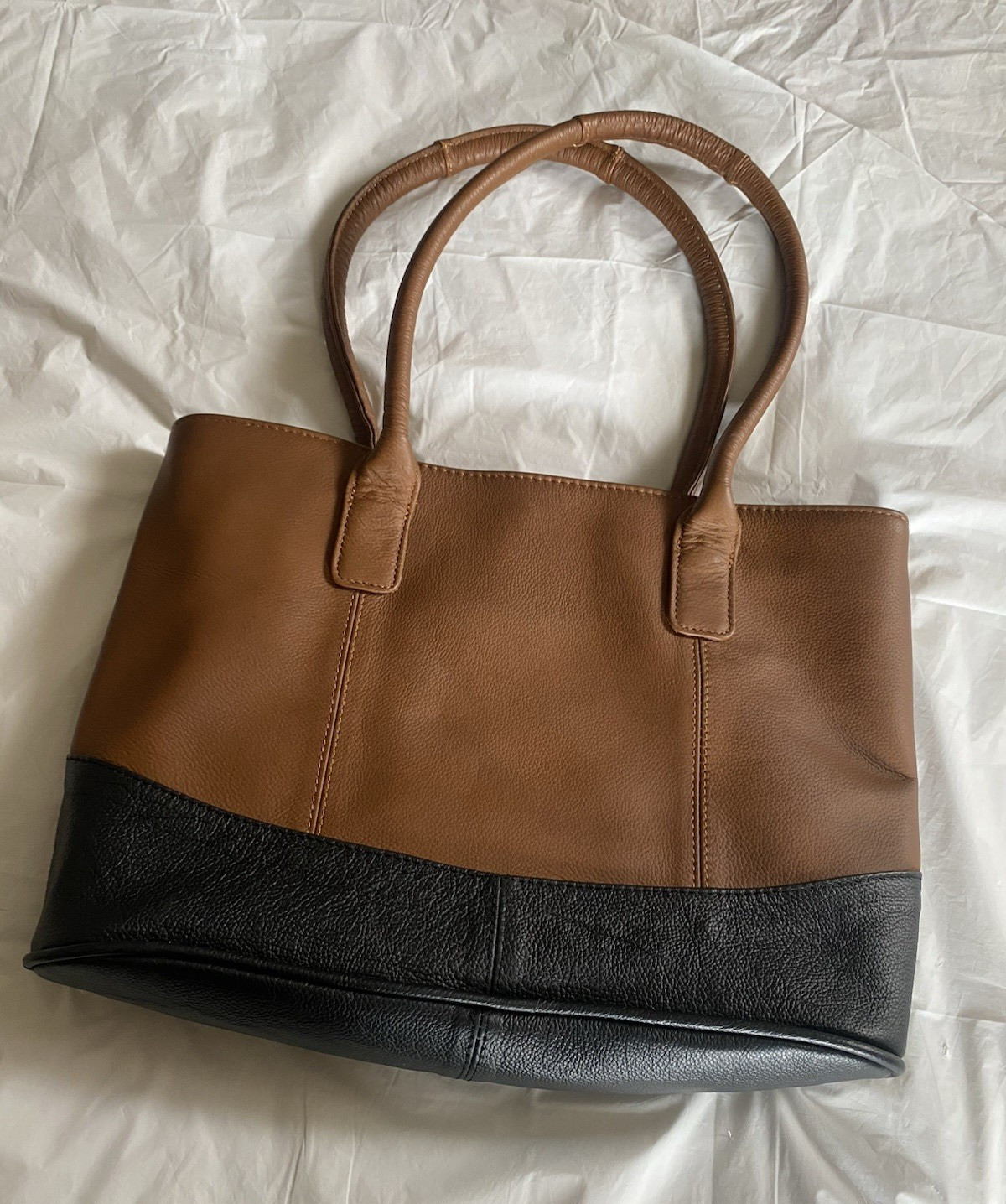 Ameri Leather Brown/Black Colorblock Tote, Magnetic & Zip, Pouch, Pockets