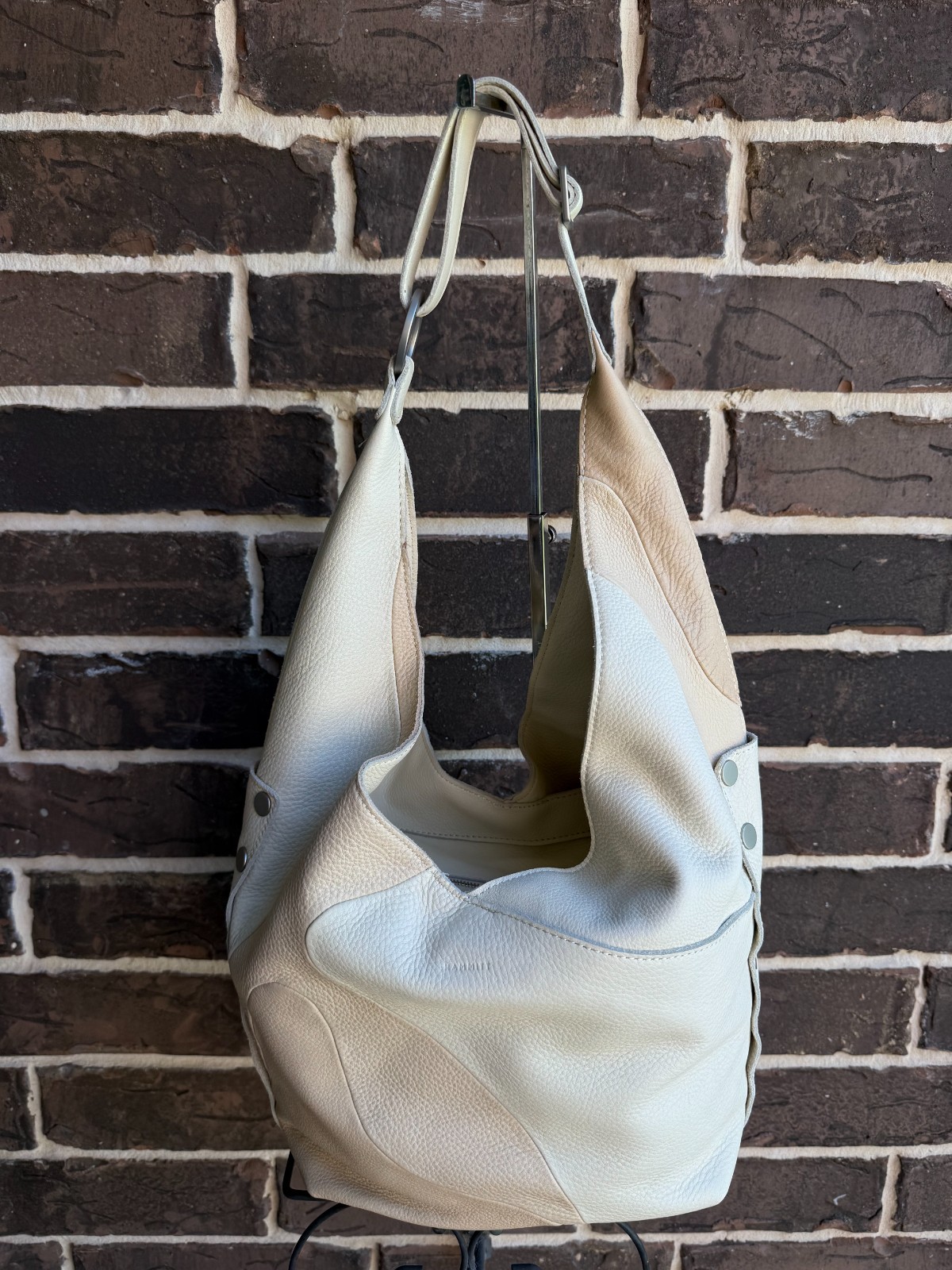 NWT $575 Hammitt Tom Shoulder Tote Hobo Bag Coastal Cream Brushed Silver