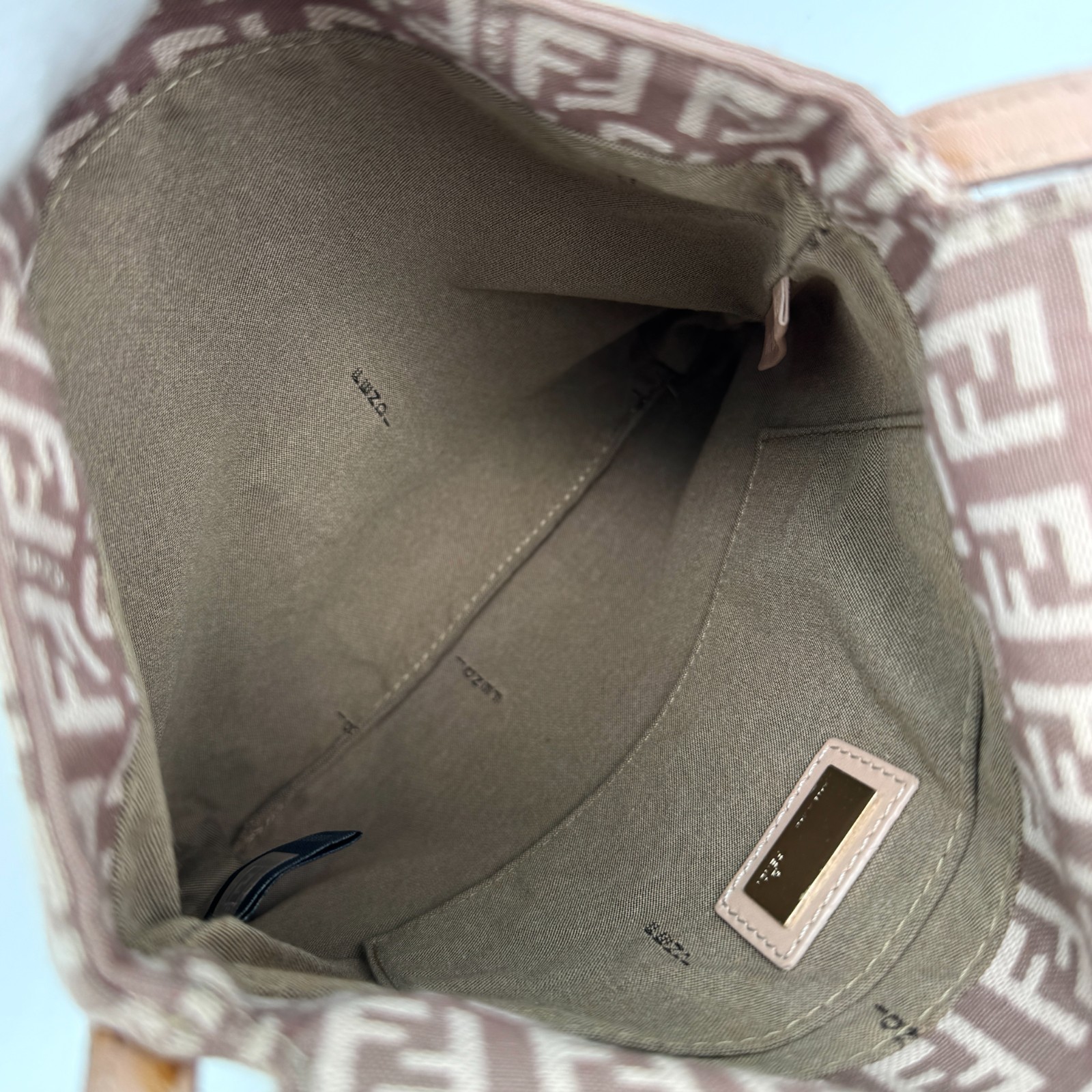 FENDI Zucchino Mamma Baguette Shoulder Bag Beige Rank:A