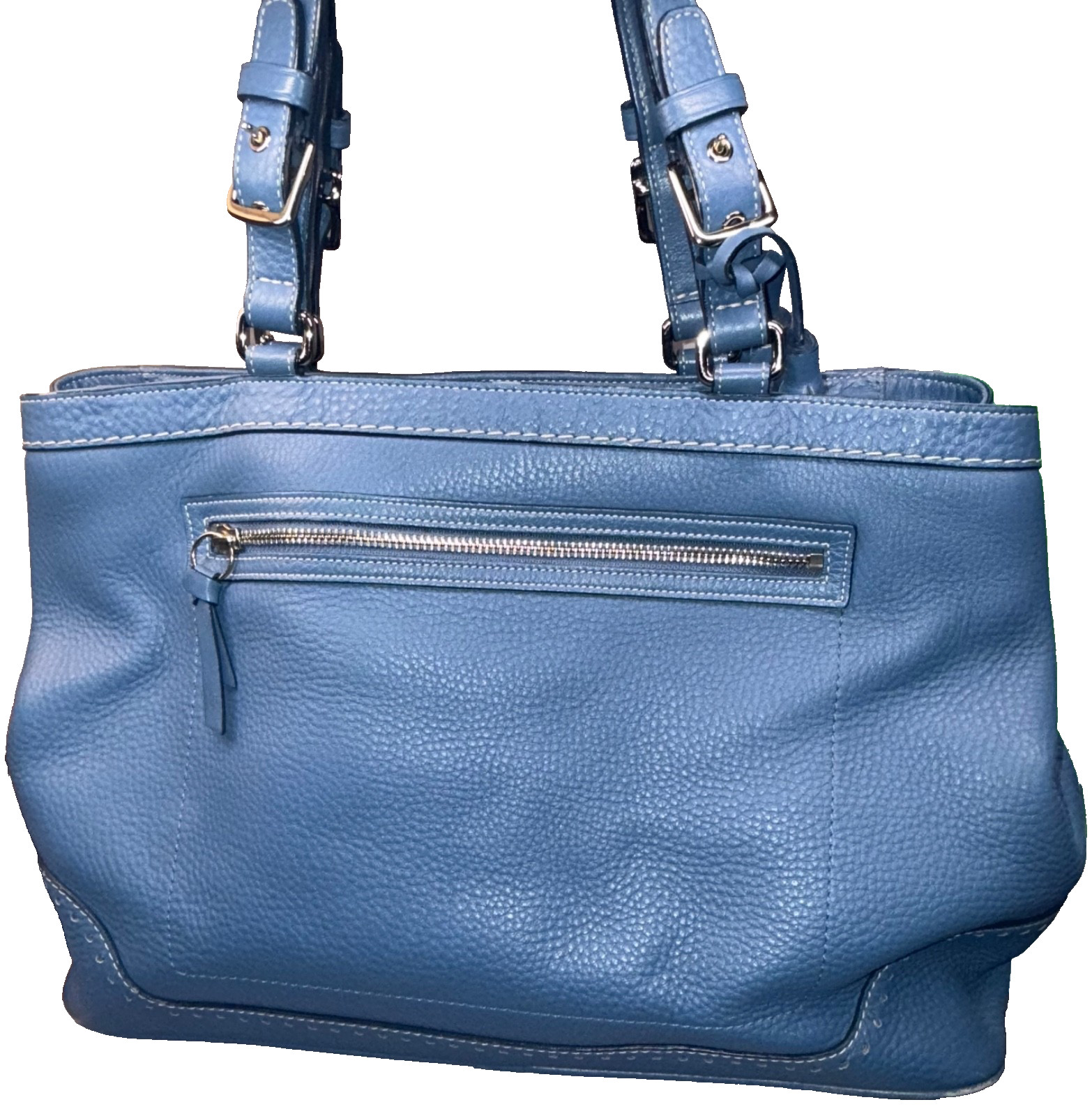 Authentic Coach 5749 Sky Blue Soft Pebble Leather Satchel W/Stainless Steel Feet