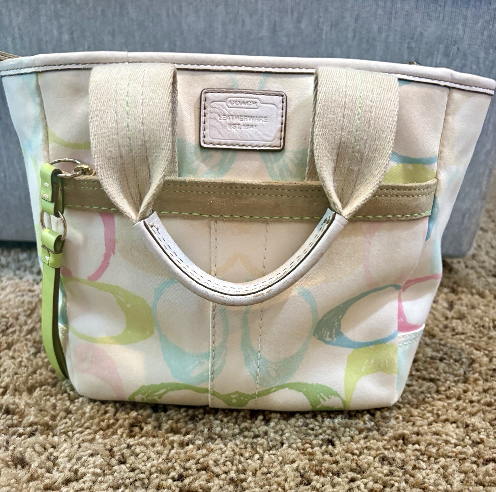 Coach Y2K Hampton Pastel Signature Scribble hand Bag Purse Small Tote