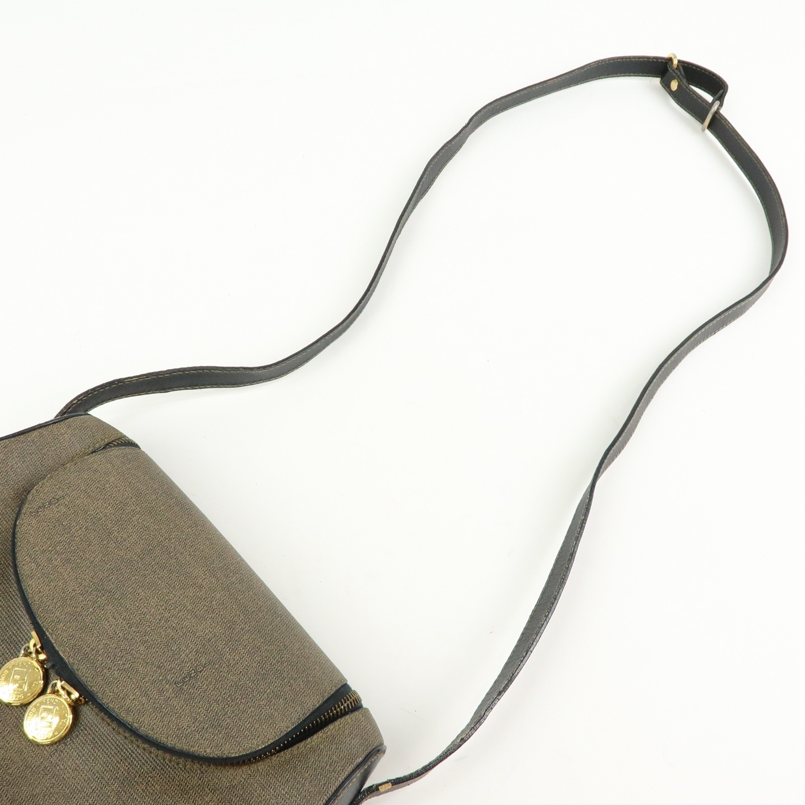 FENDI PVC Canvas Leather Shoulder Bag Crossbody Bag Brown 25933 Auth Used F/S