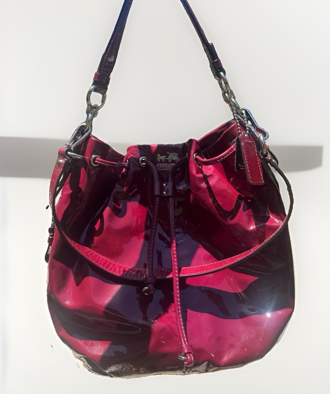 Coach Burgundy Drawstring Zip Shoulder Bag w Hang Tag & Original Dust Bag