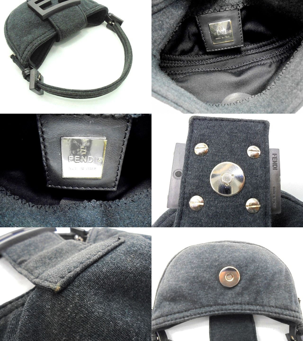 Fendi Mini Croissant Mini Bag Pouch Wool Gray Top Handle Small 15cm Authentic