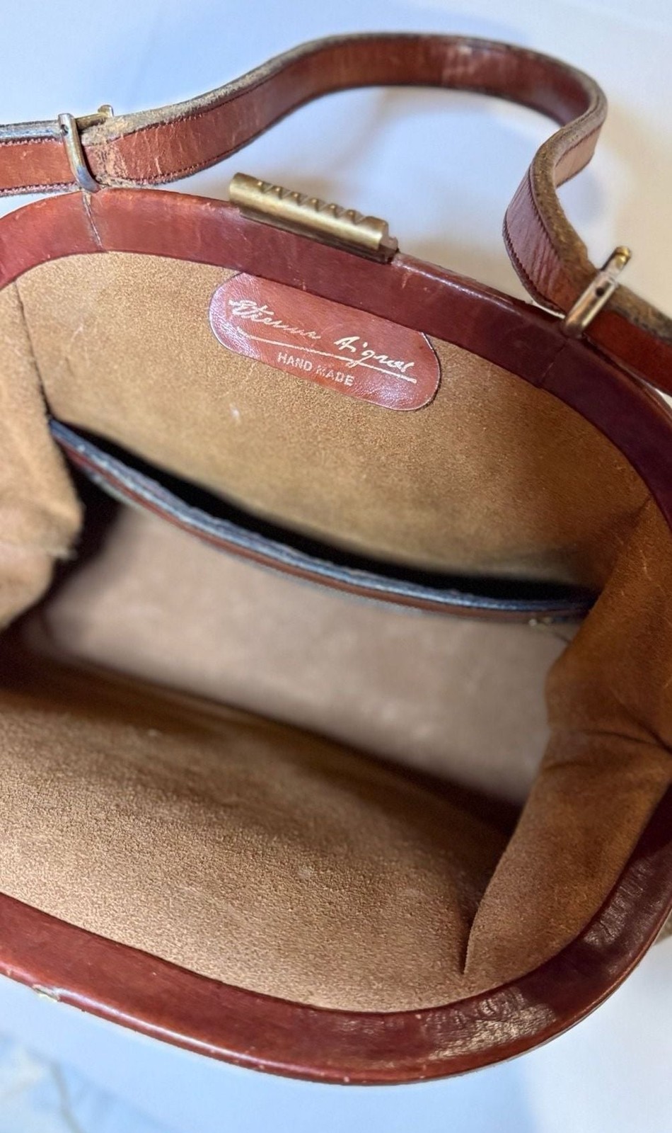 Vintage Etienne Aigner Handmade Leather and Canvas Doctor-Style Satchel Handbag