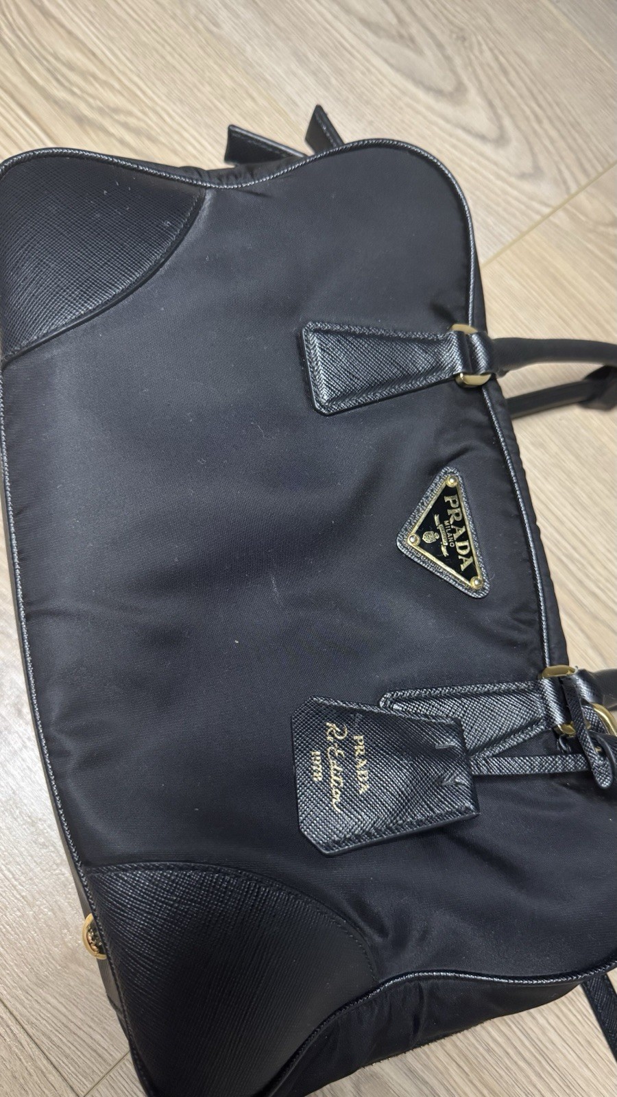 PRADA Black Top Handle Crossbody Zip Bag Gold Hardware Dust Bag Brand Card