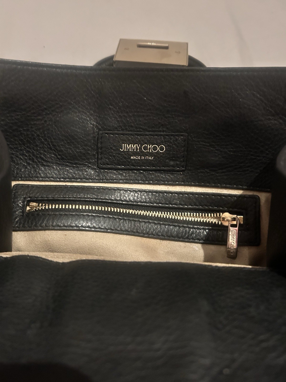 Jimmy Choo Black Pebbled Satchel Top Handle Bag, Detachable Strap, Silver HW