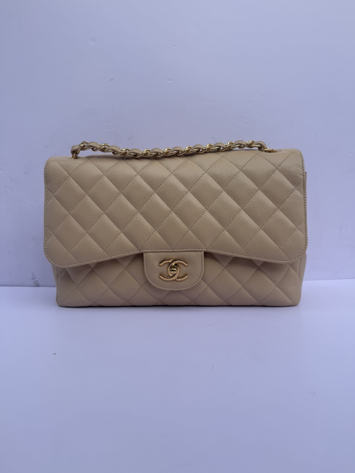 CHANEL Classic Double Flap Jumbo Beige Caviar – Excellent