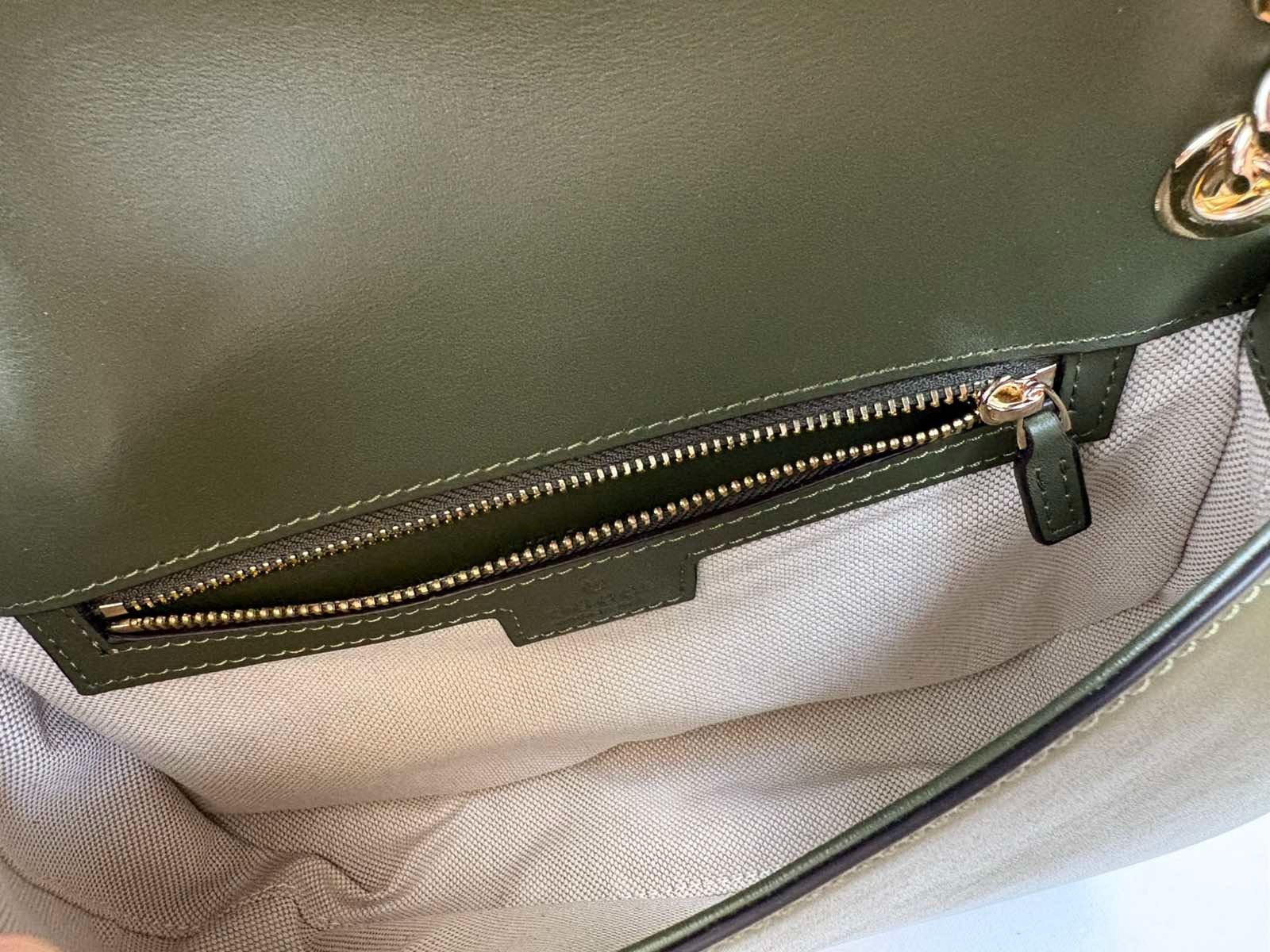 Gucci Blondie Medium Bag Green Leather Chain Strap Gold / Green GG Authentic