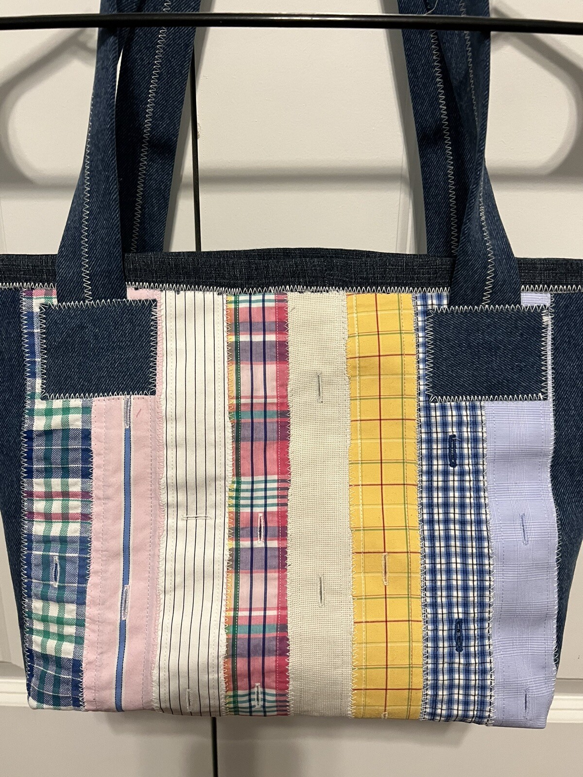 Tote Bag Size Large Shoulder Bag Homemade From Recycled Jeans Fabrics New