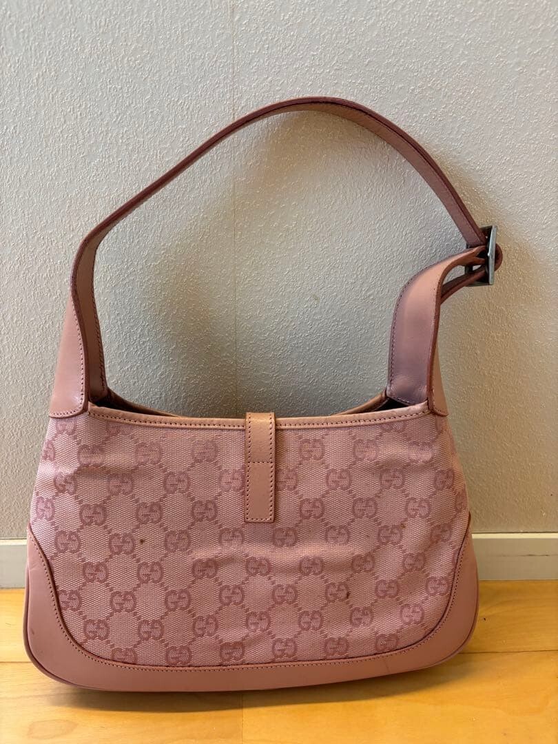 Gucci Pink GG Canvas Leather Shoulder Bag Jackie 0013735 Silver Auth