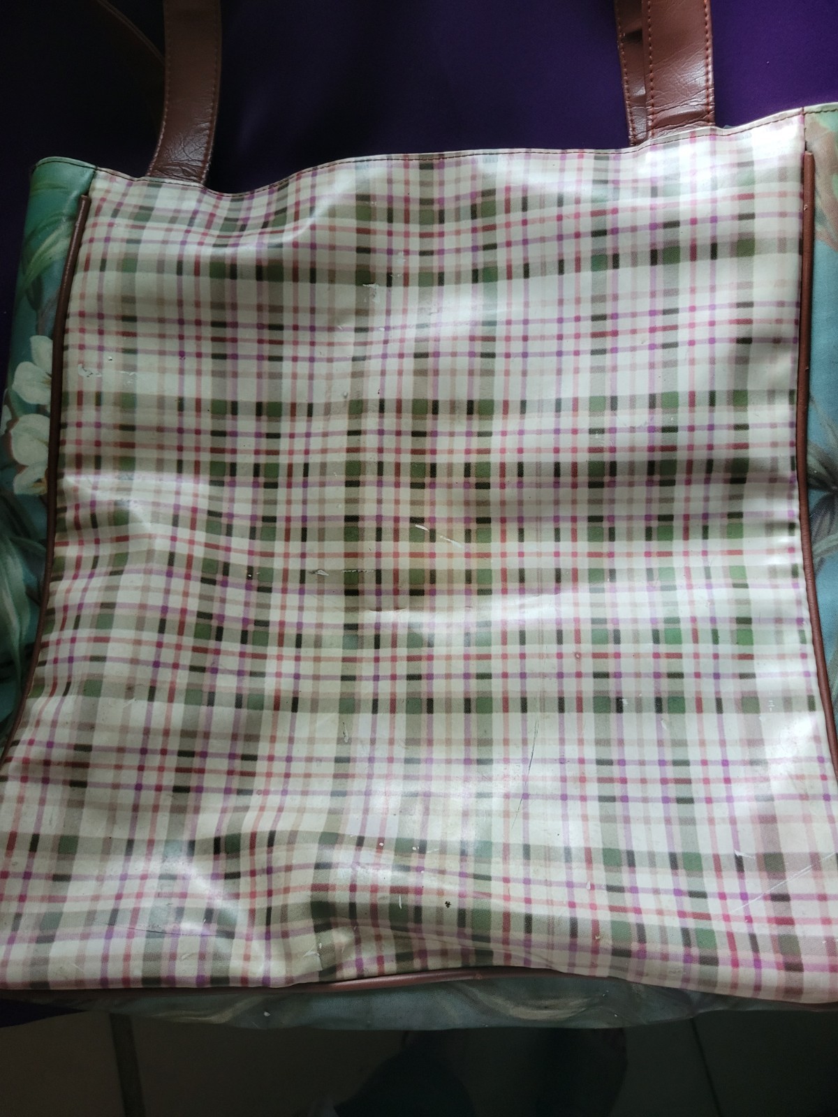 Anne Taintor Inc. Plaid Tote Bag Multicolor Zip Closure Lined Inner Pockets