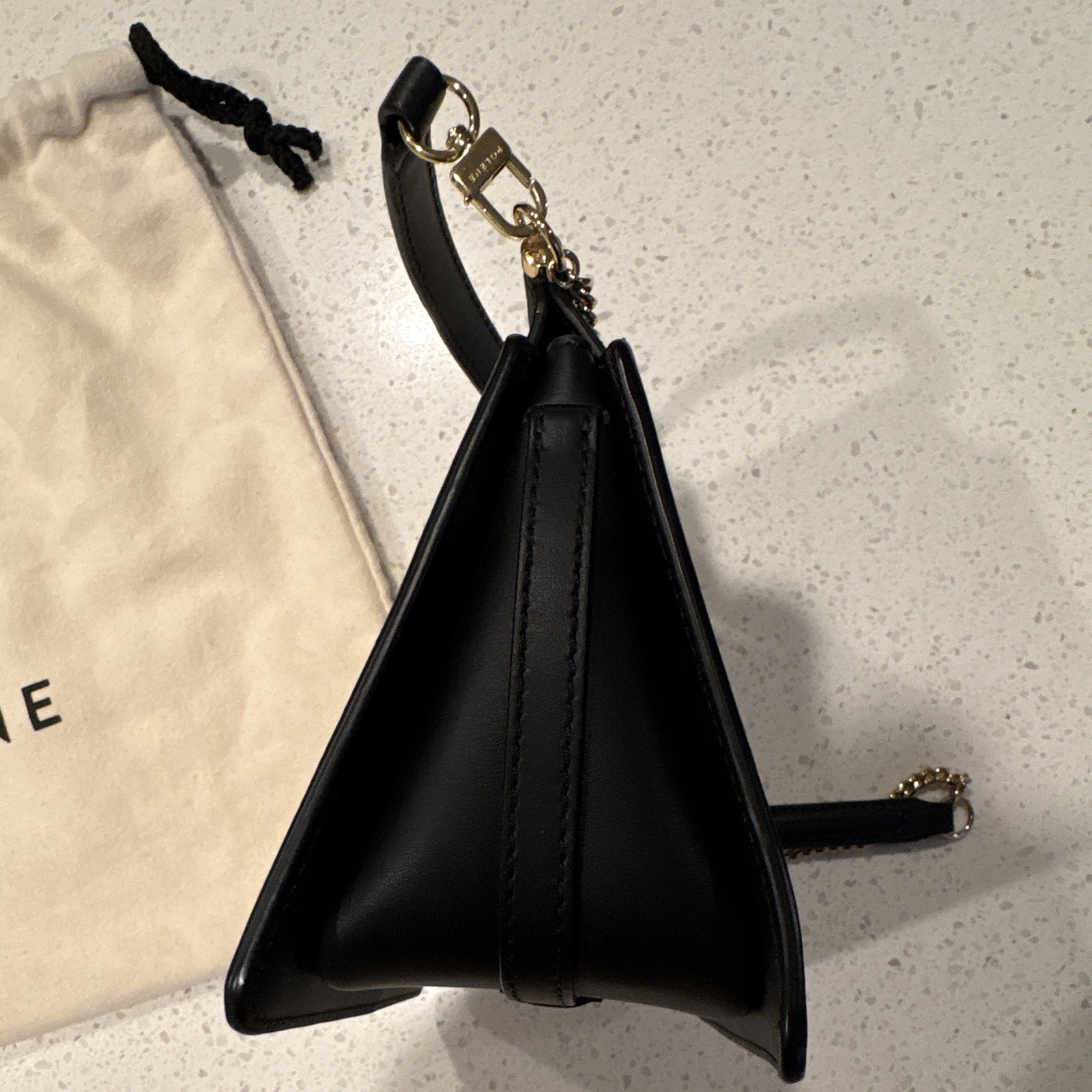 POLENE Numero Uno Mini Black Small Crossbody Top Handle, Chain Strap, Dust Bag