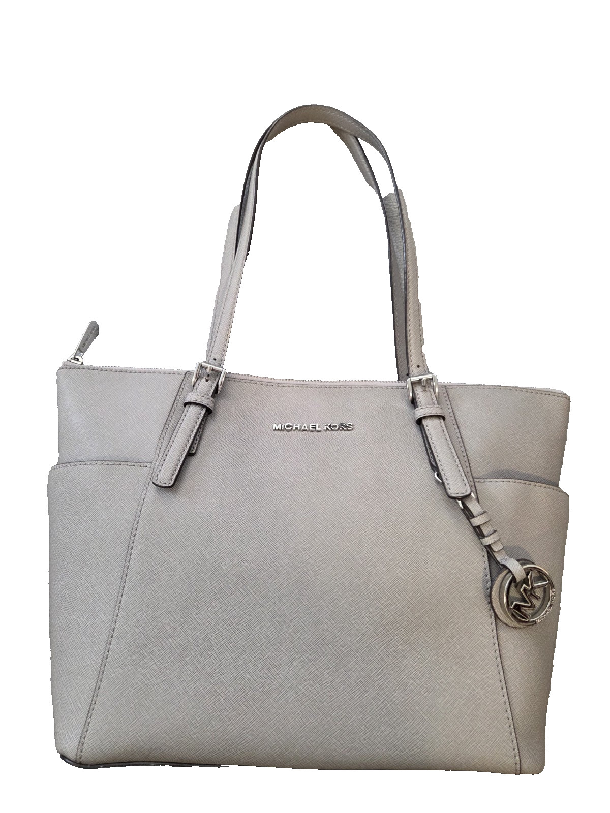 Michael Kors Jet Set medium saffiano leather shoulder bag 30F2GTTT8L Pearl Gray