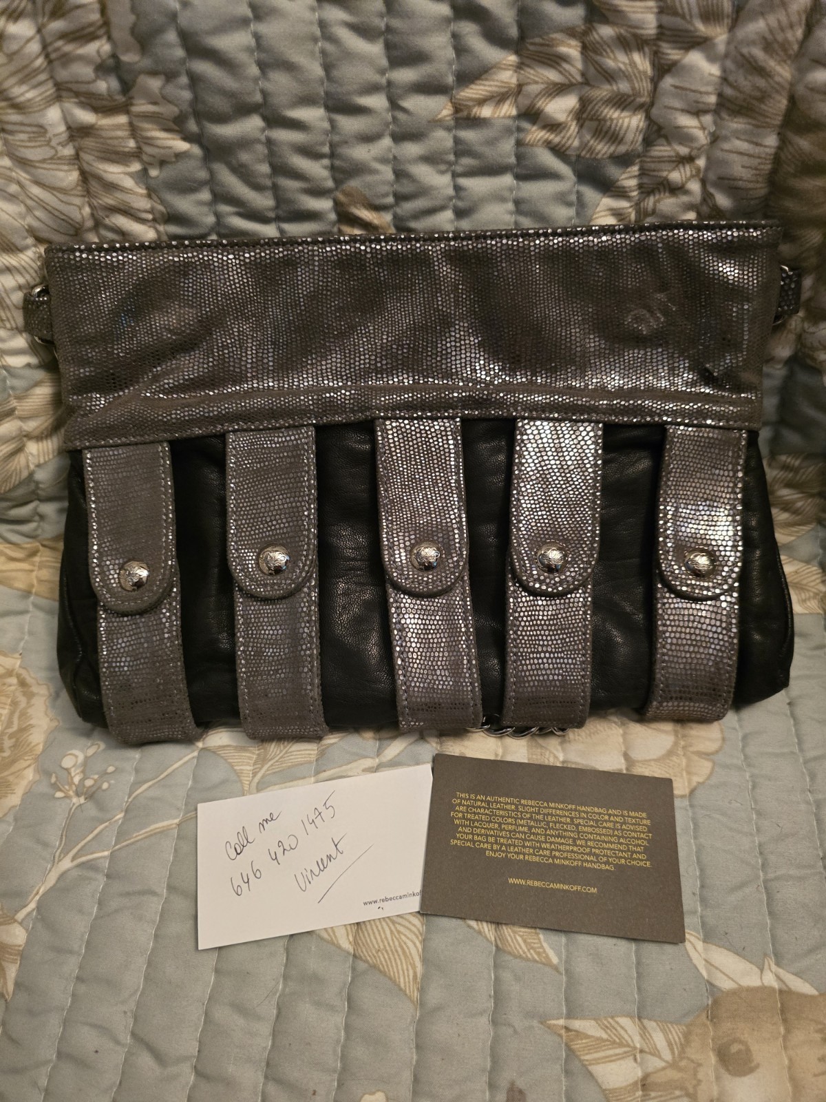 Vintage Rebecca Minkoff Rare Chain Shoulder Bag/Clutch Black & Silver Studded