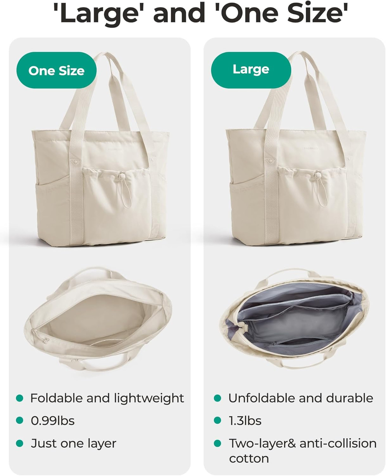 Foldable tote bag with drawstring, lightweight polyester travel handbag, 20L