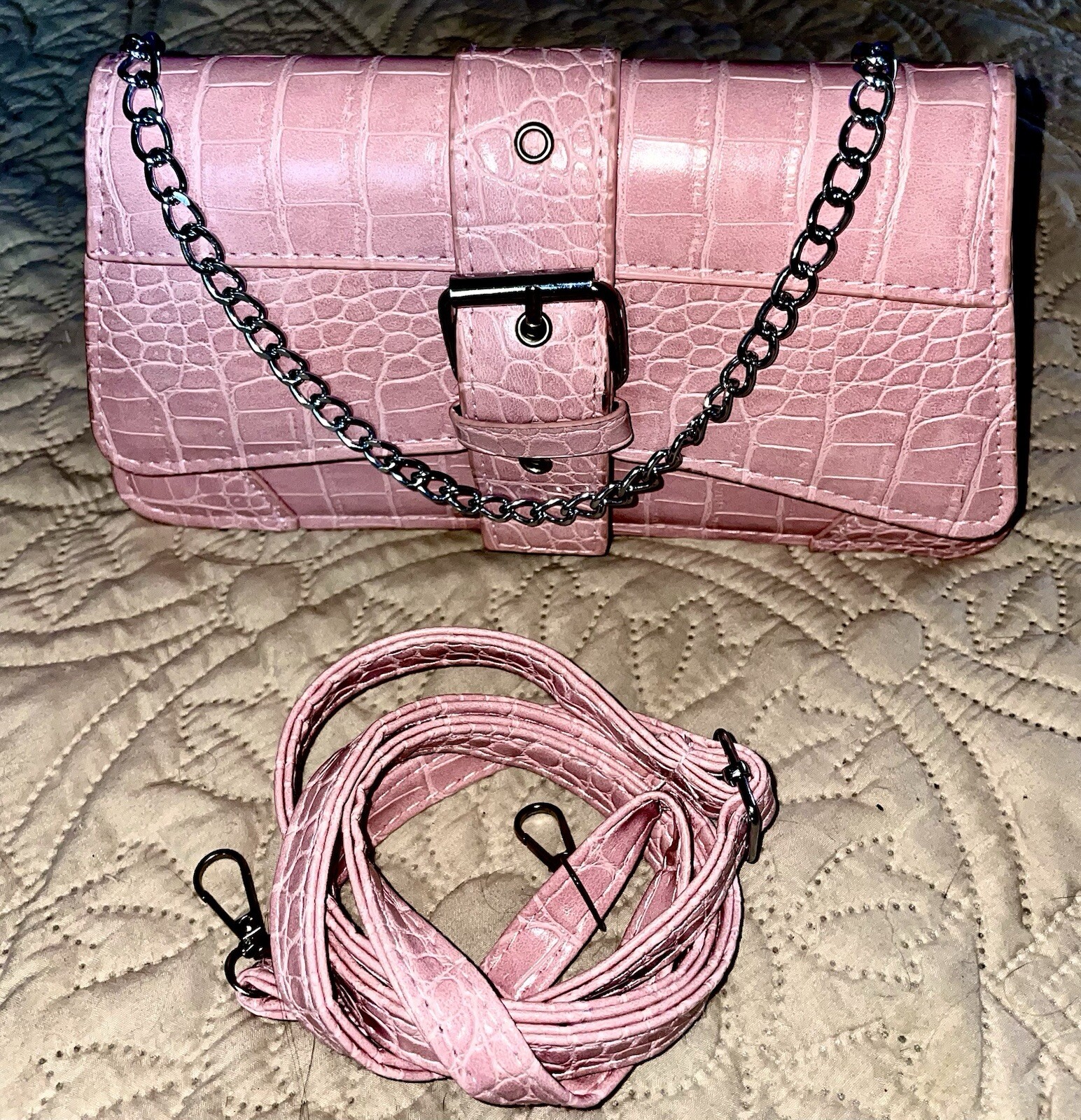 SALE! Pink Crossbody Bag Handbag Purse Clutch – Strap Or Silver Chain Use