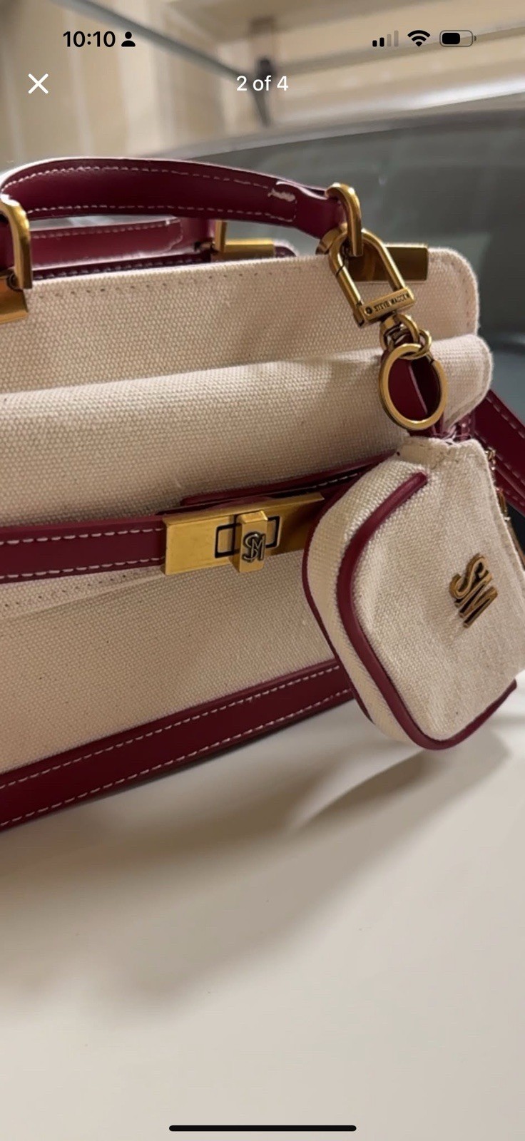 Steve Madden Small Beige Burgundy Satchel Gold Hardware Coin Purse