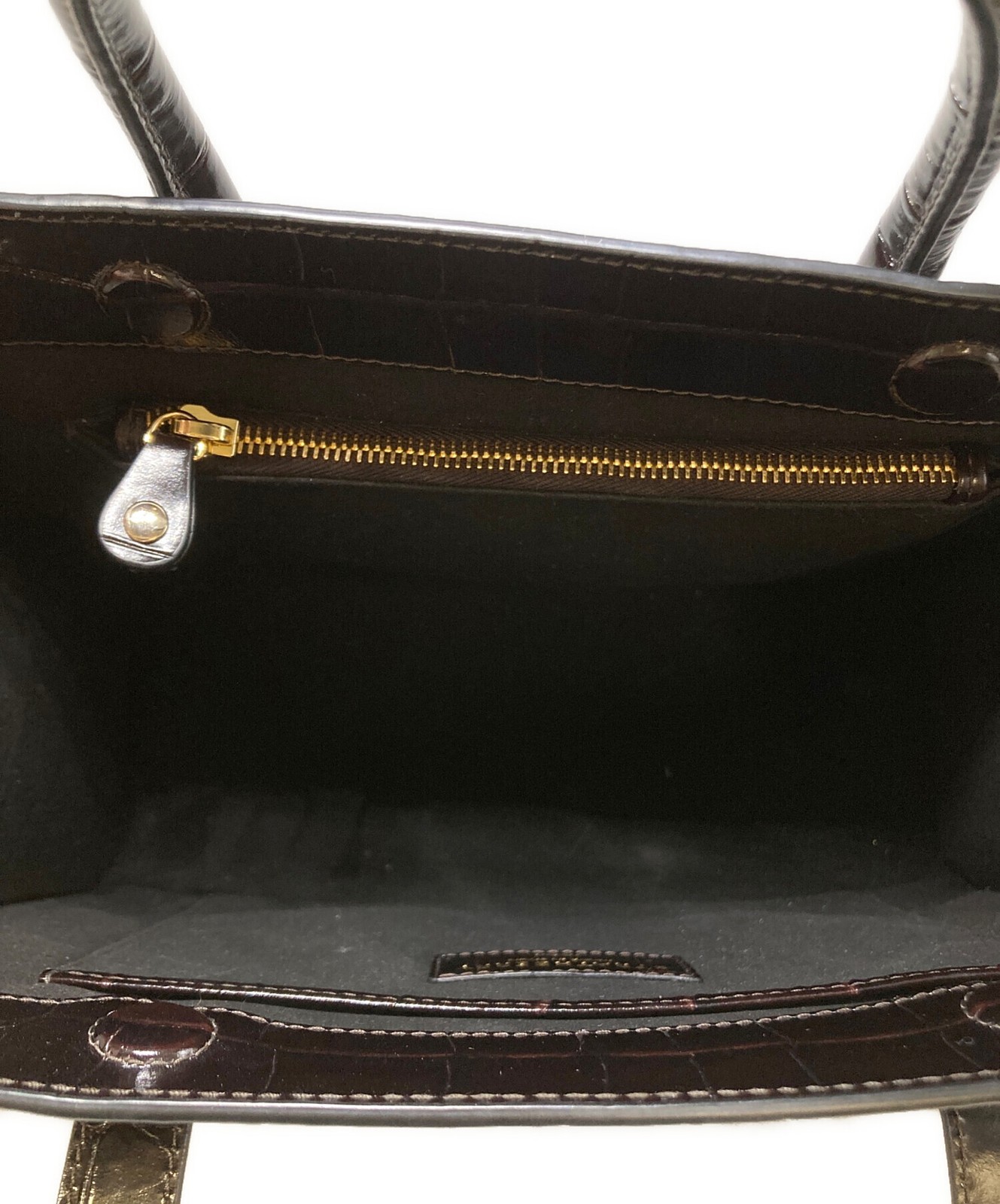 Strathberry 112501 Croc Embossed Metal Top Bar Closure Midi Tote Brown Spain