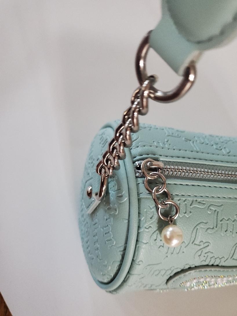 Juicy Couture String of Pearls Roll Bag Barrel Handbag Pastel Turquoise NWT