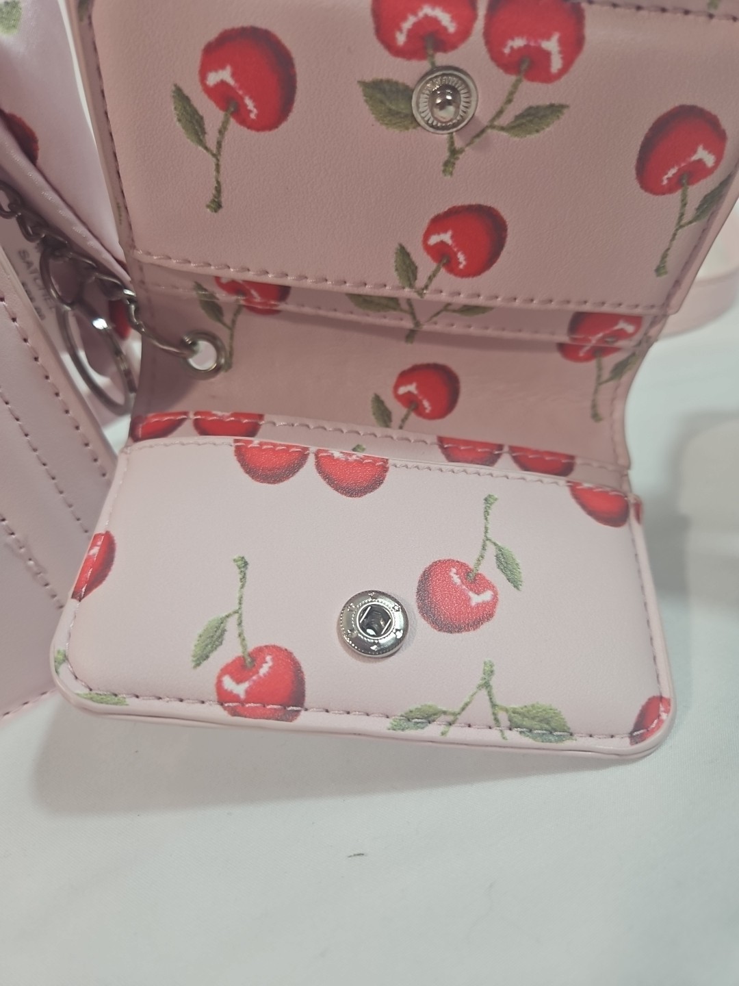 Steve Madden Bevelyn Scarf Pink Red Cherries Satchel Crossbody Bag Mini Wallet