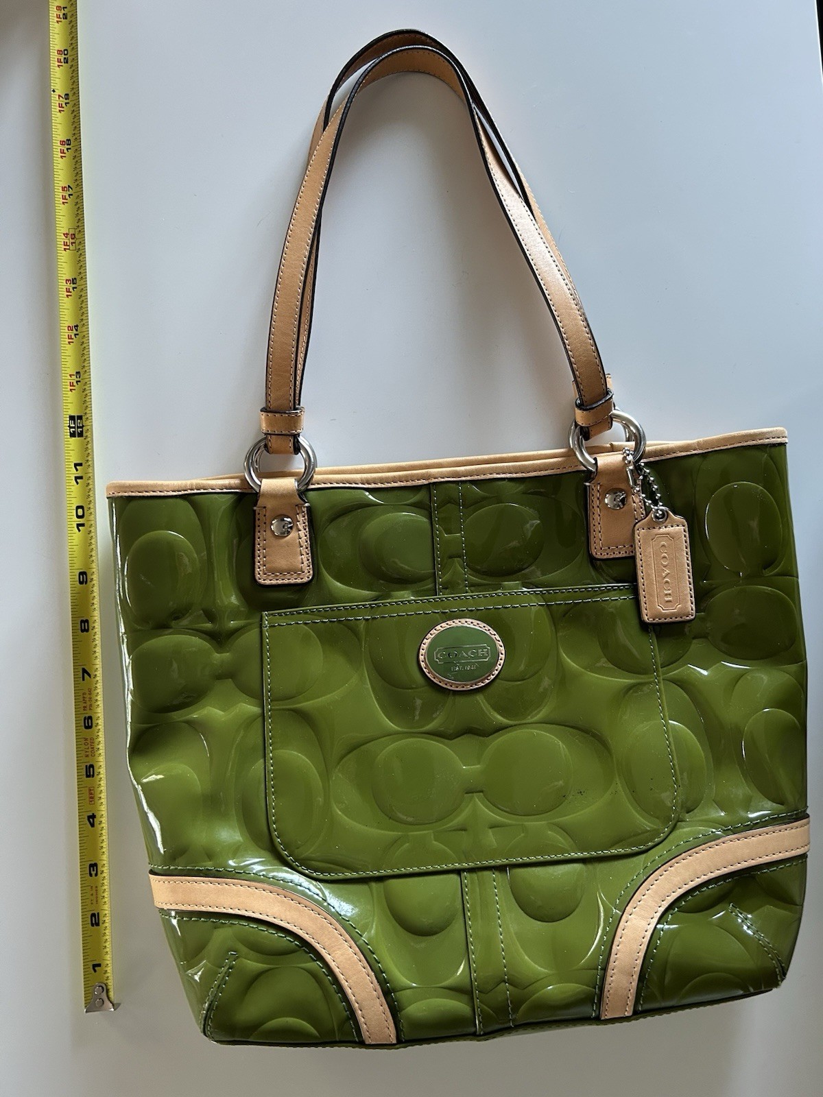 Coach Peyton Embossed Patent Leather Tote in Green Apple