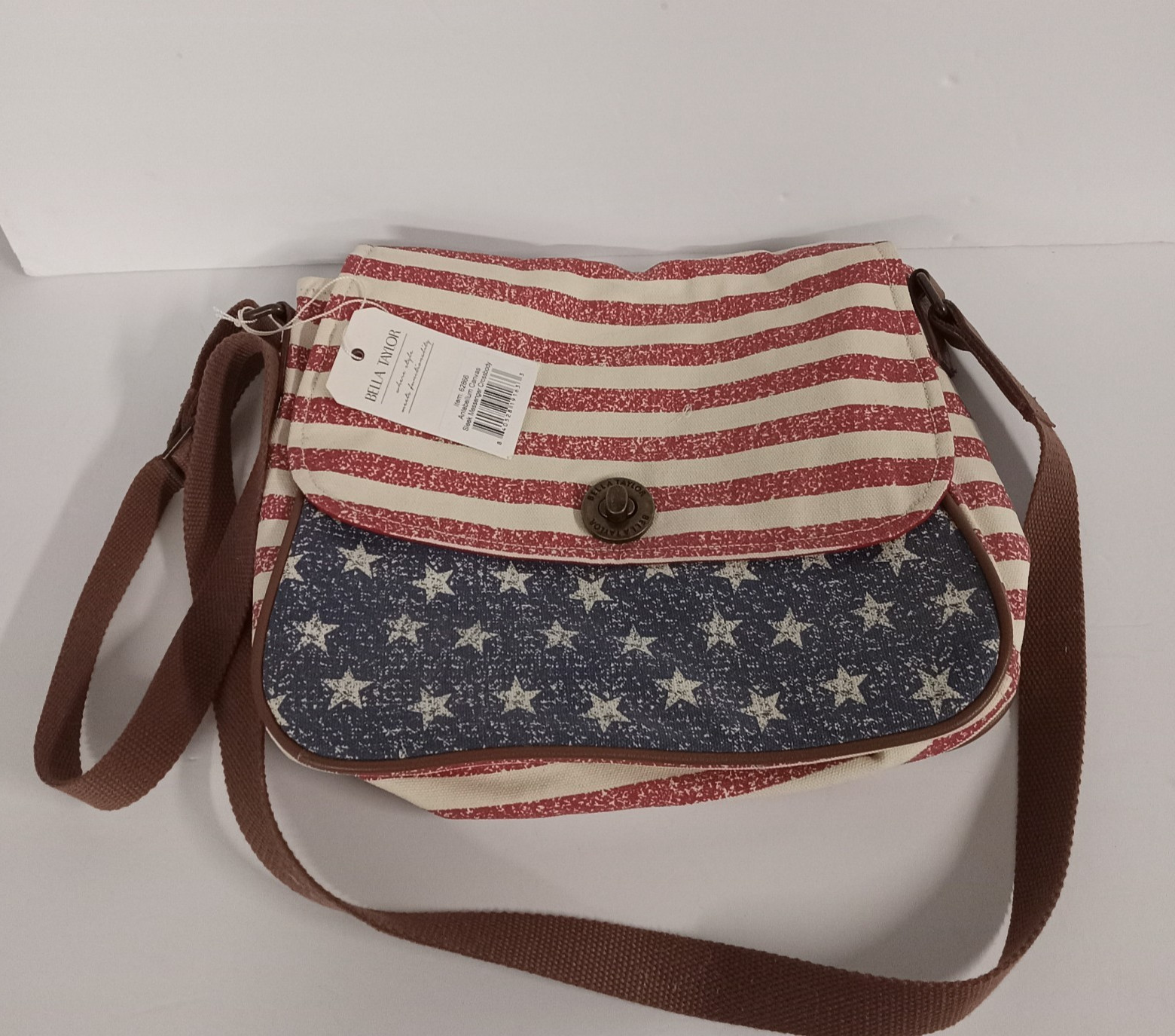 Bella Taylor America Stars Stripes Messenger Cross Body Wallet Canvas Purse