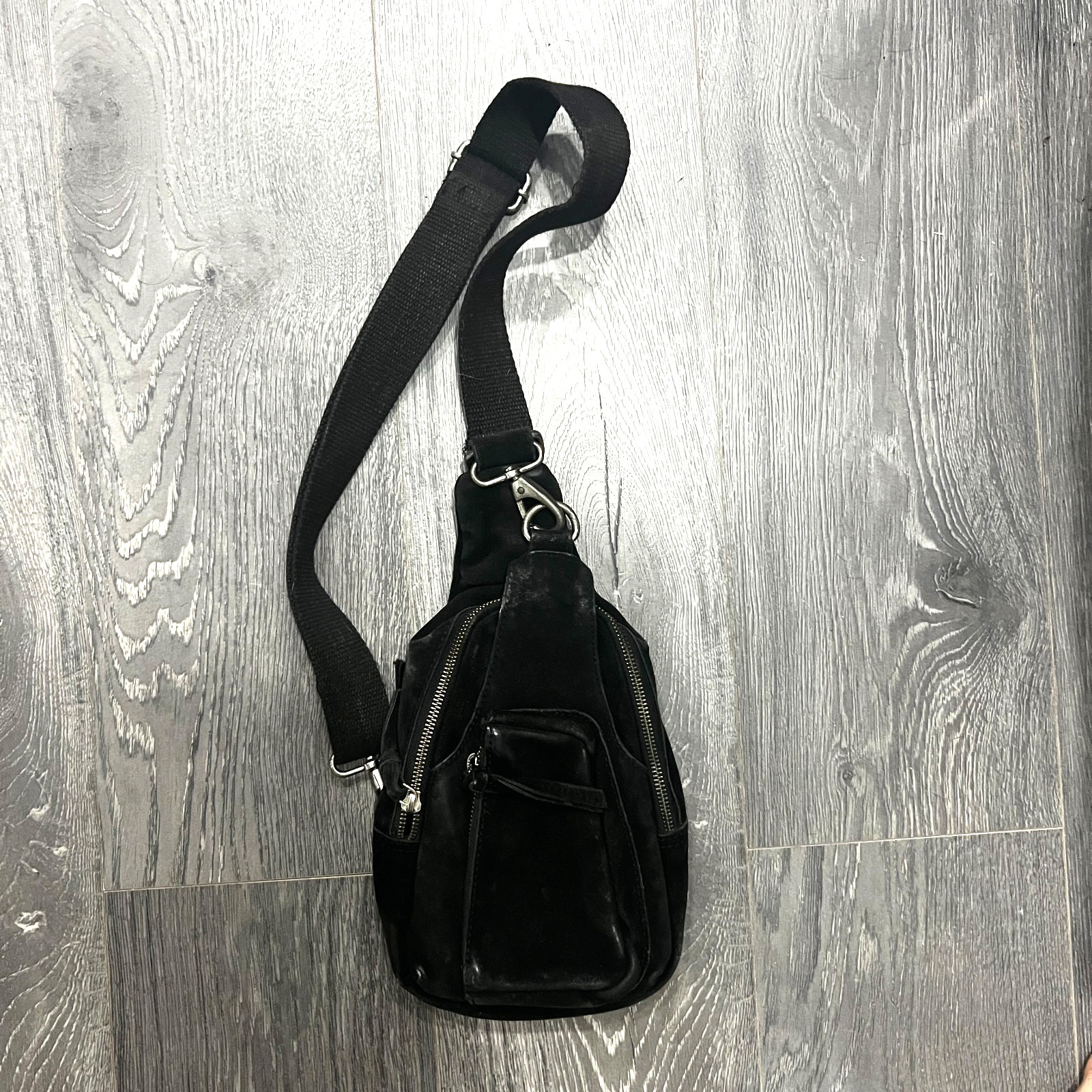 Vintage Women’s Unisex Free People Black Suede Leather Sling Bag