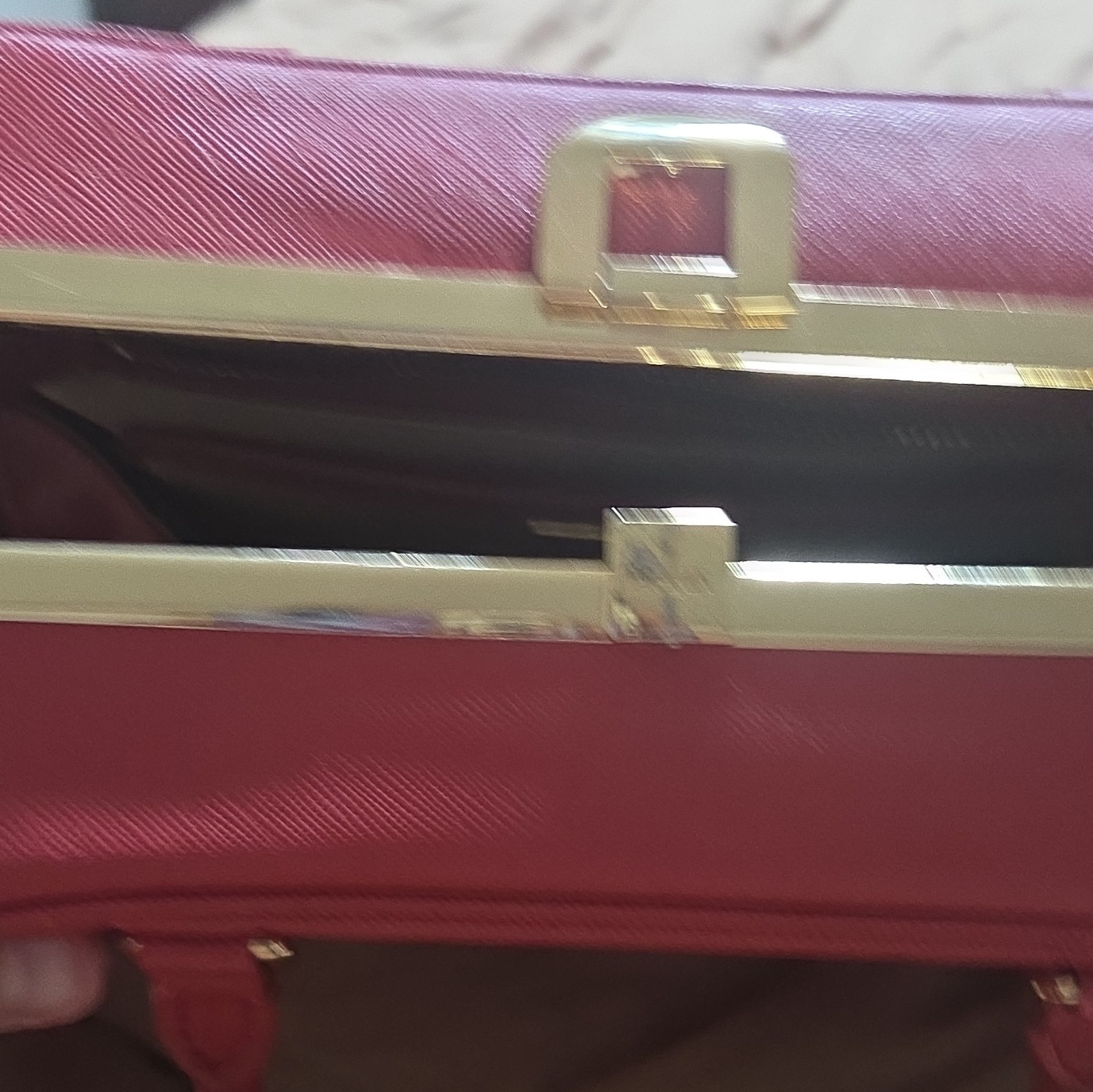 PRADA Red Zip Satchel Top Handle Bag Gold Hardware Double Handles Dust Bag