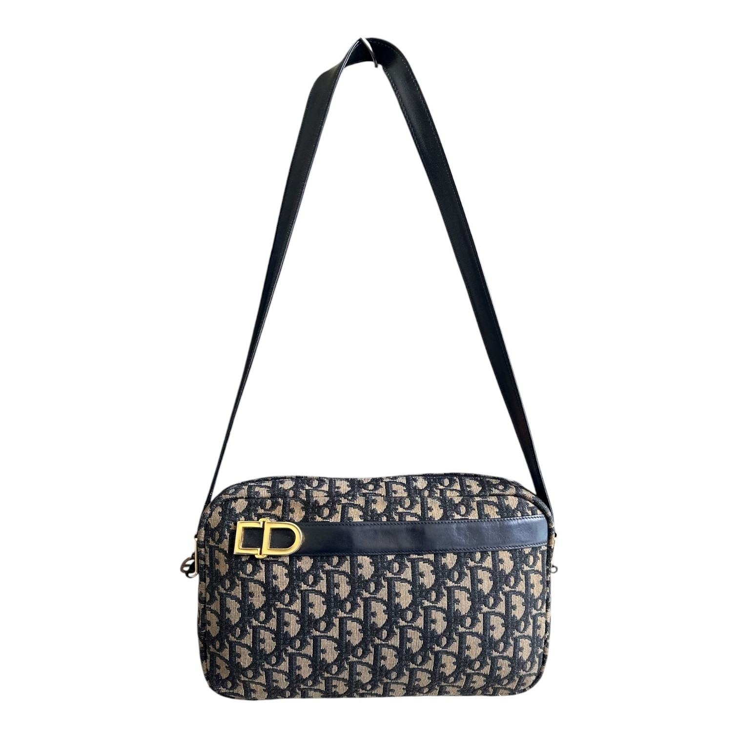 Dior Blue Black Monogram Shoulder Bag with Gold Hardware