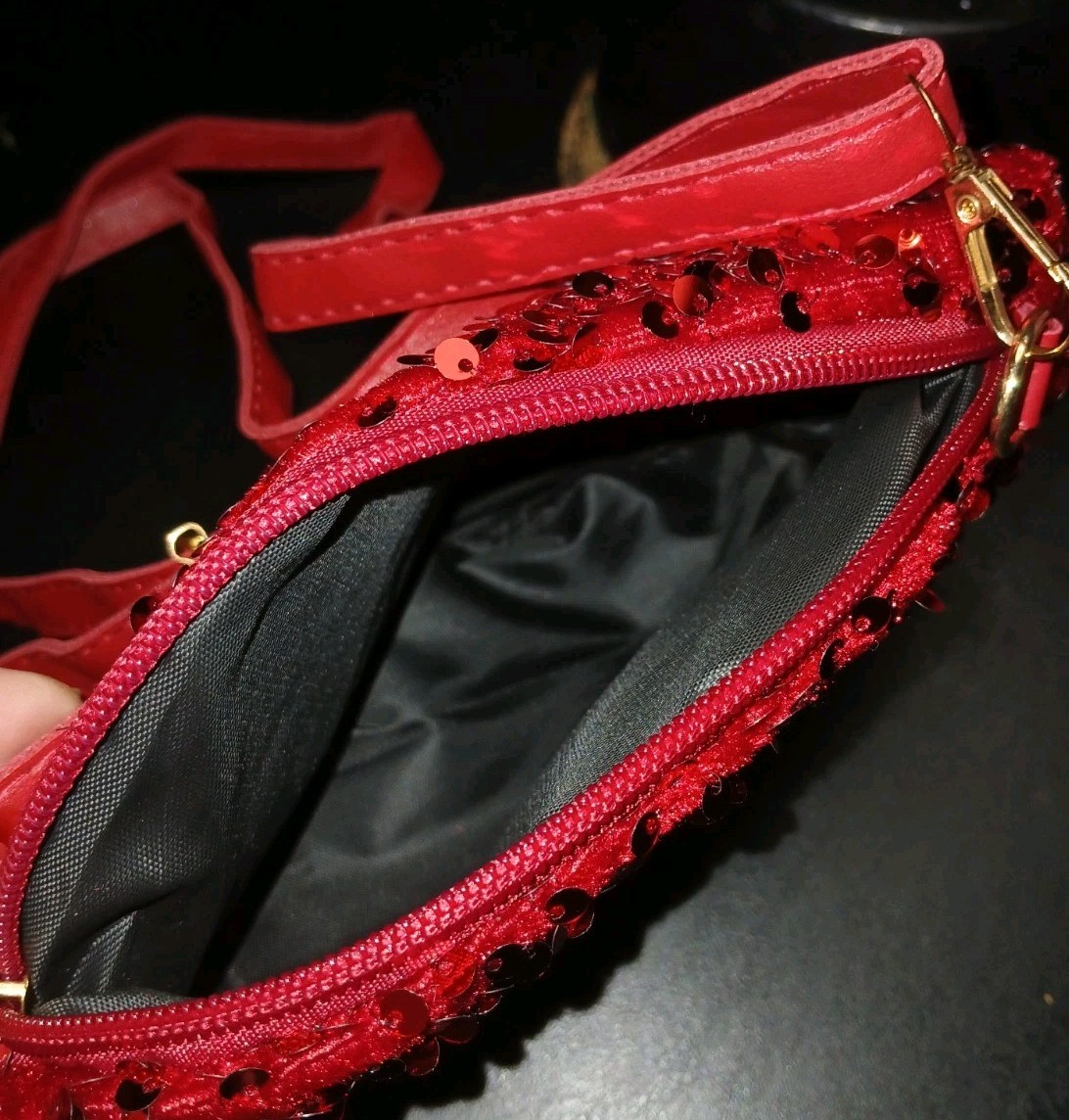 Super Sparkling Small Red Sequined Bag,adjst Faux Leather Strap, Lined Zippered