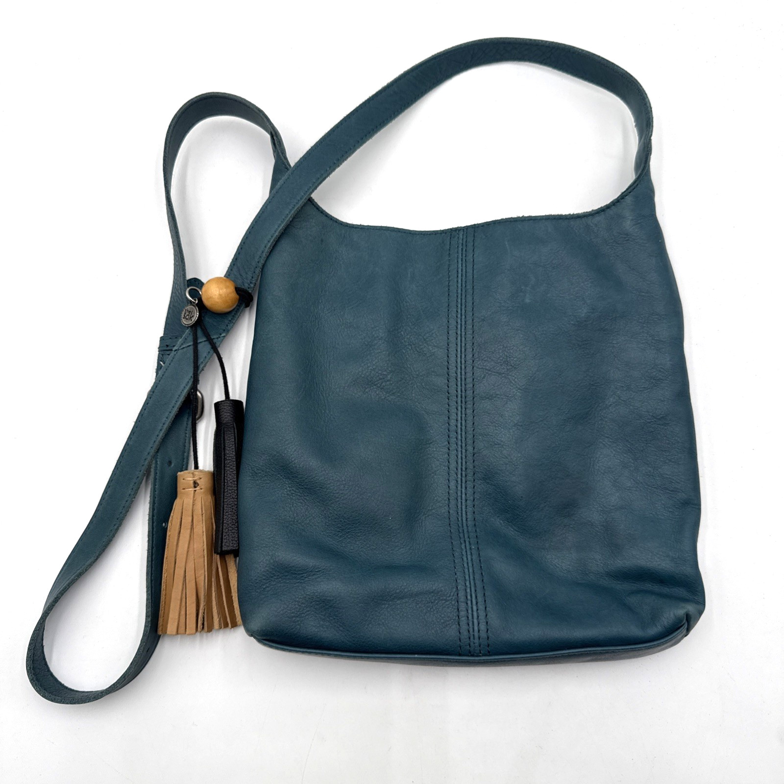The Sak Blue Aqua Over the Shoulder Crossbody Adjustable Beads Tassels