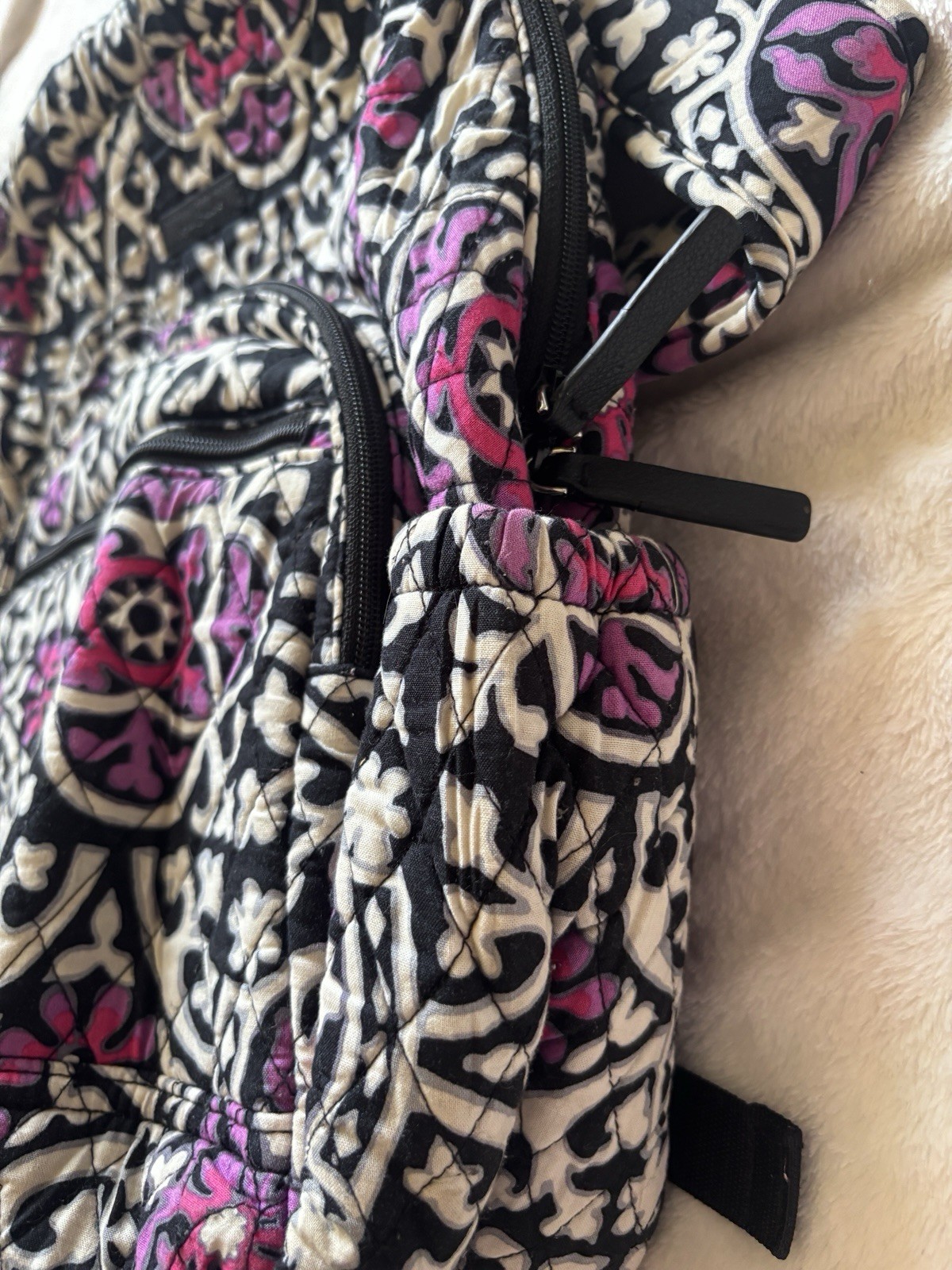 Vera Bradley Suzani Retired Quilted Campus Backpack Black Pink Purple Floral Y2K