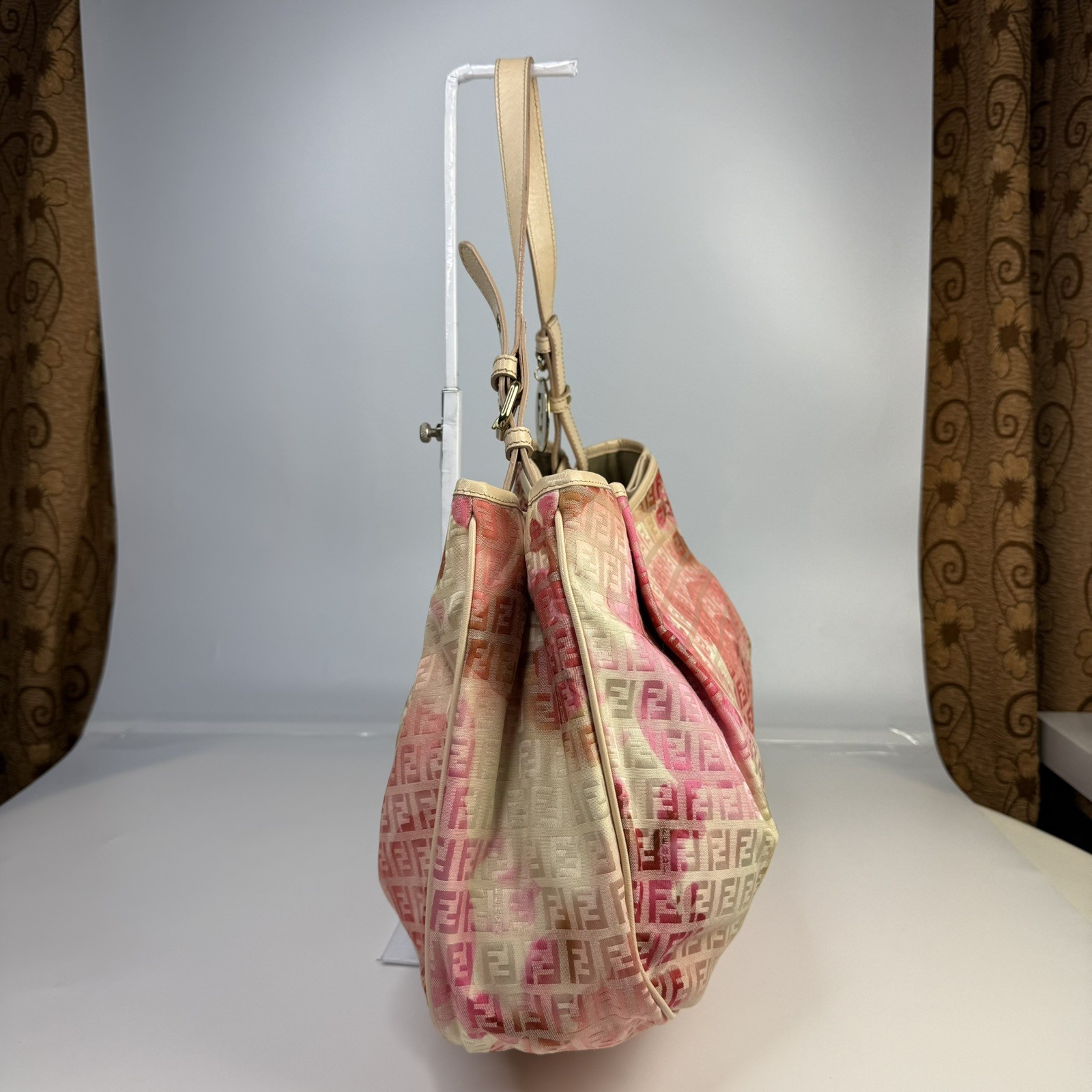 🌸 Authentic FENDI Chef Shoulder Bag Pink Floral Zucca FF Canvas 8BH220 🌸