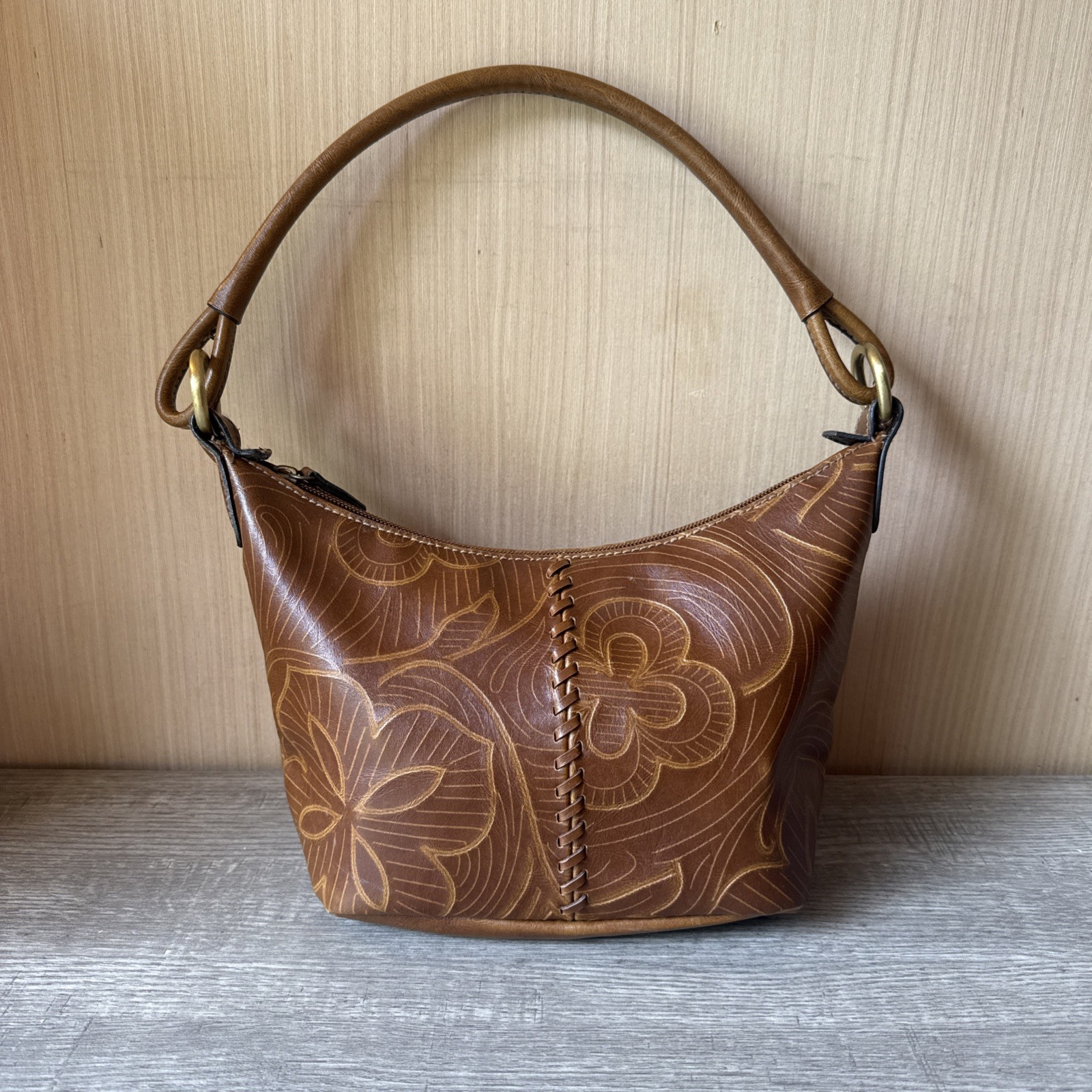 Duck Head Women’s Brown Floral Purse Faux Leather Handbag Vintage
