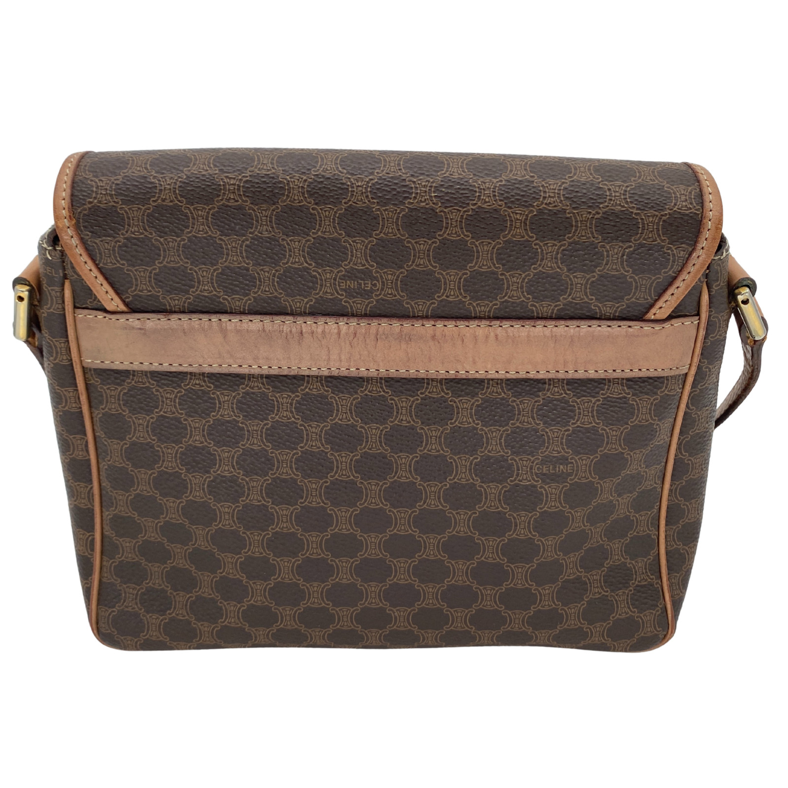 CELINE Vintage Shoulder Bag Macadam Circle Hardware PVC Leather Brown Authentic