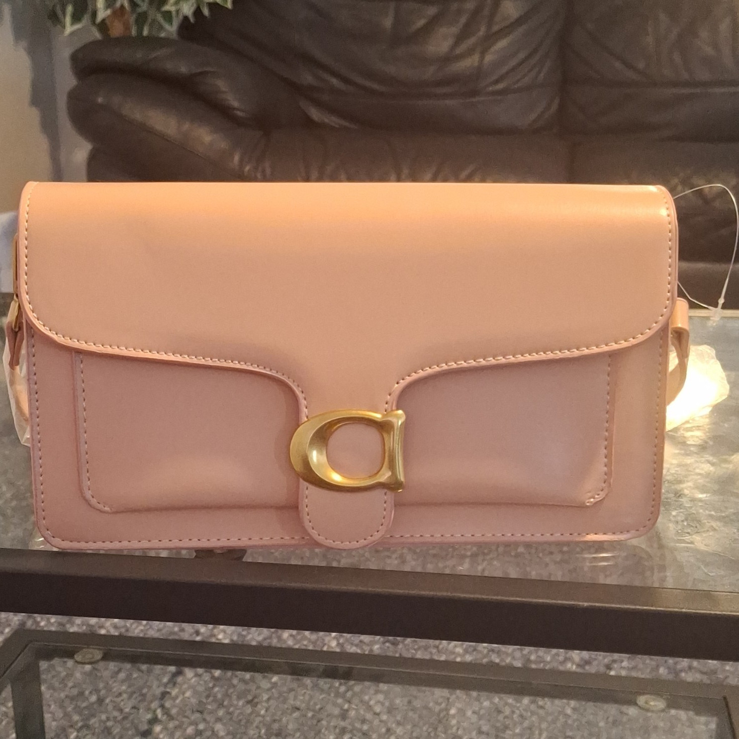 Women’s Pink Solid Rectangle Flap Shoulder/Crossbody Bag Magnetic Gold Logo