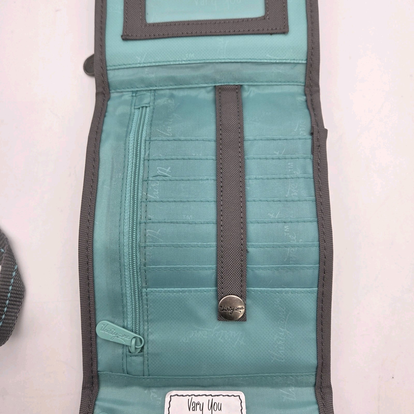 Thirty-one (31) Vary You Mini Crossbody Purse Wallet Quilted Gray & Teal