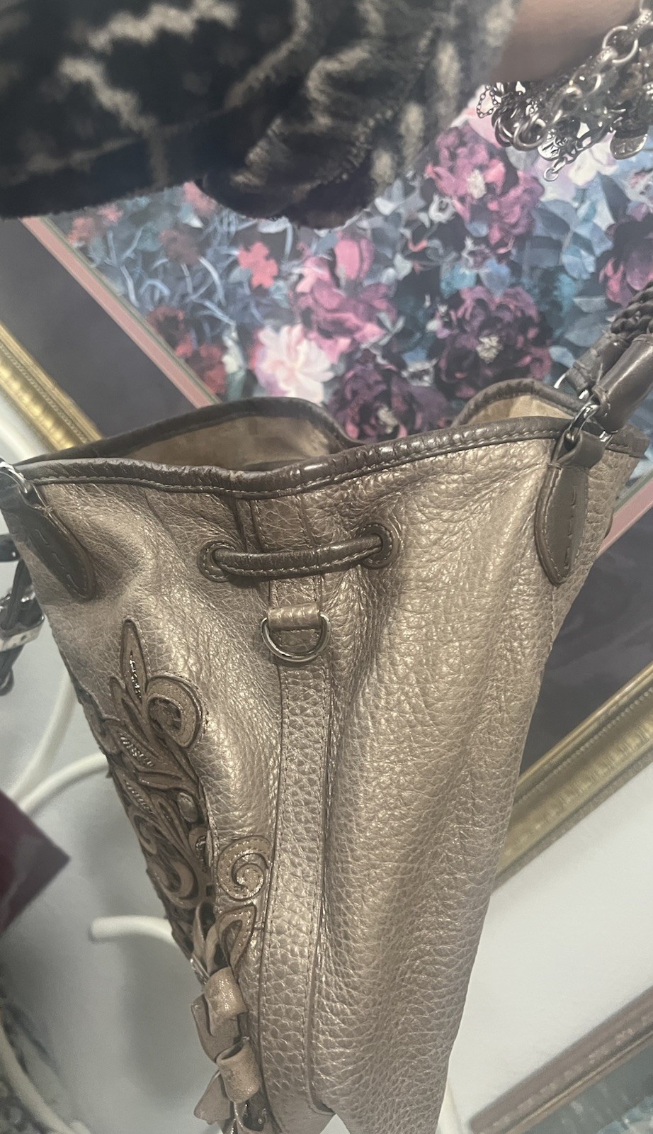 BRIGHTON Masterpiece Collection CATCH the MOON 3D FLOWERS Pearl Bucket HANDBAG