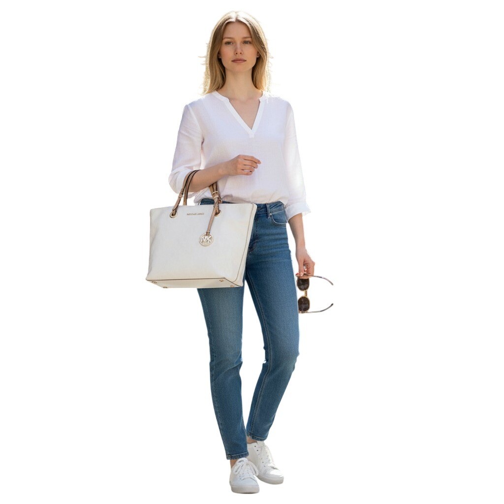 Michael Kors Jet Set white patent leather tote shoulder bag Classic Designer